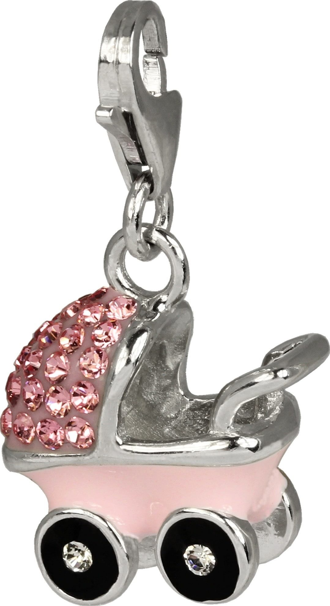 SilberDream Charm-Einhänger SilberDream rosa Charm Kinderwagen (Charmsanhänger), Charmsanhänger Kinderwagen, 925 Sterling Silber, Farbe: rosa, weiß