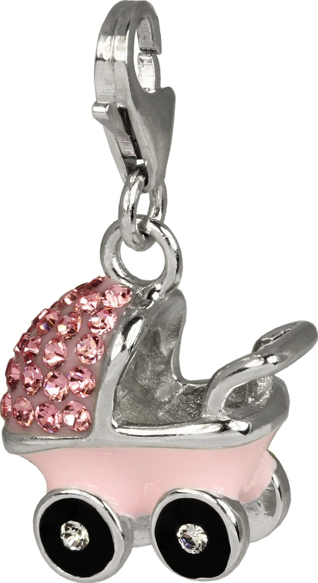 SilberDream Charm-Einhänger SilberDream rosa Charm Kinderwagen, Charmsanhänger Kinderwagen, 925 Sterling Silber, Farbe: rosa, weiß