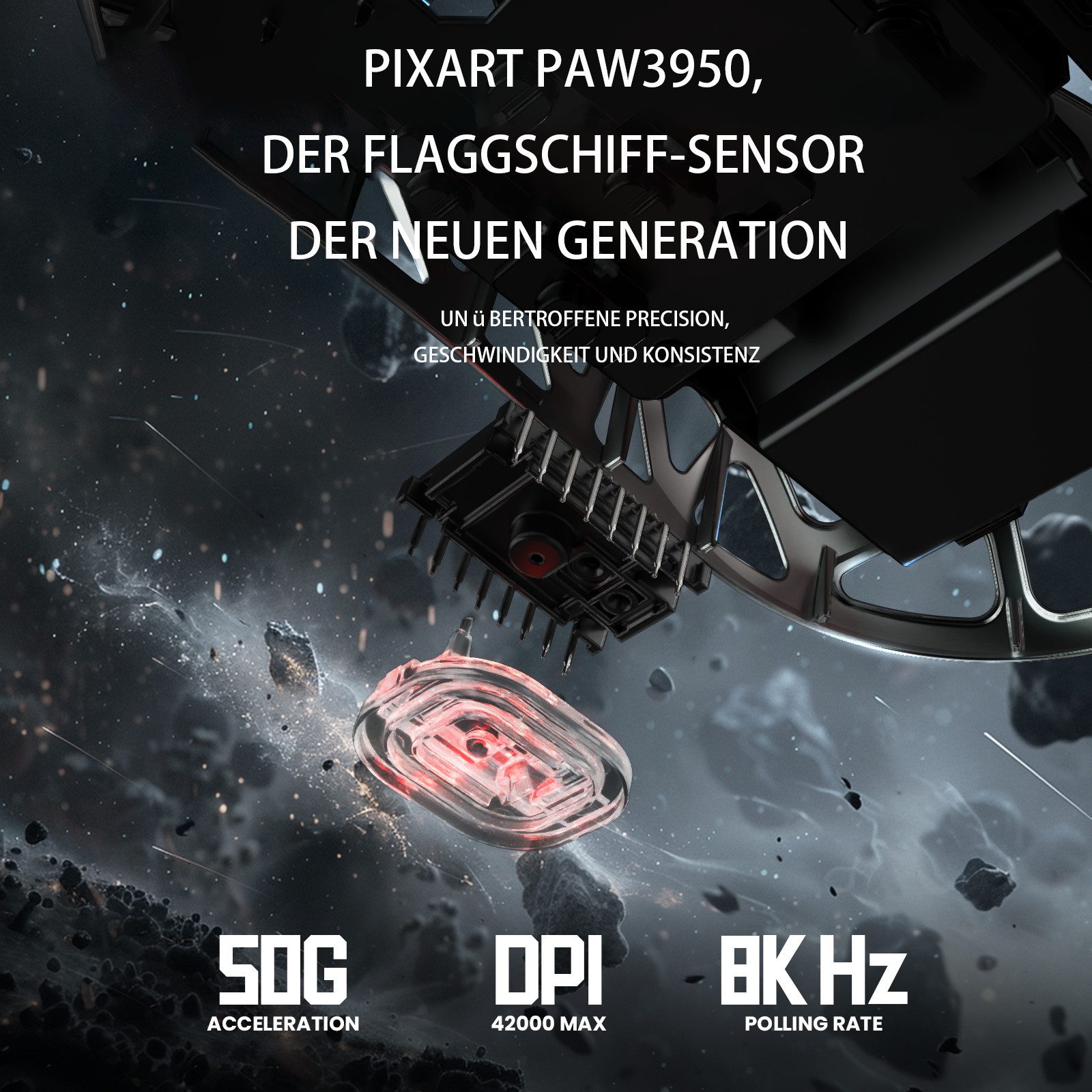 ATTACK SHARK R2 Kabellose Gaming-Maus aus Magnesiumlegierung, 8KHz, 48g Gaming-Maus (2.4G, Bluetooh, USB-C, PixArt PAW3950-Sensor,48g,8000hz,Magnesiumlegierung) – Bild 4 von 5