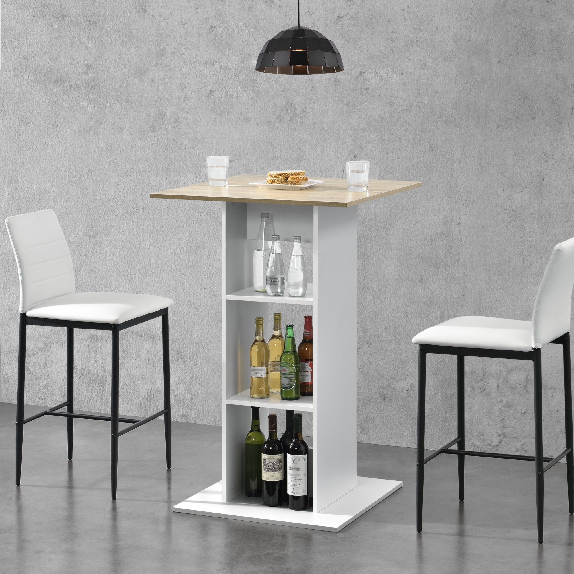 en.casa Bartisch (nur Tisch), »Visby« Bartheke 110x70x70cm Weiß / Eiche-Optik