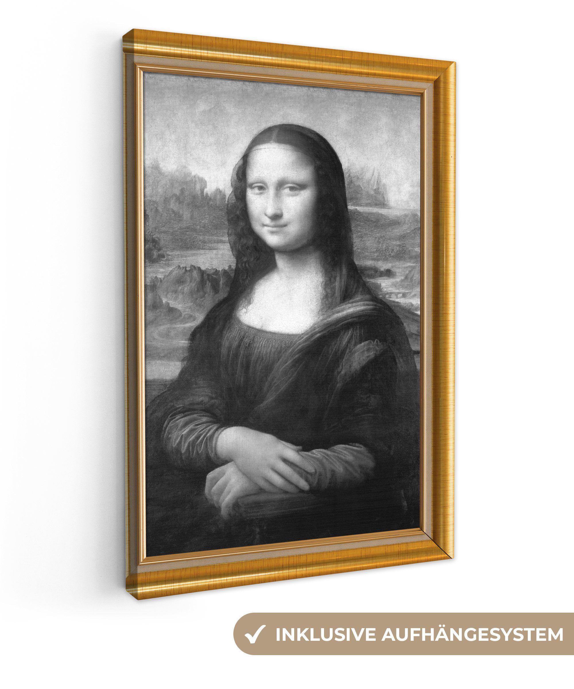 cm Mona Da - Vinci OneMillionCanvasses® Gold Liste, St), Leinwandbild 20x30 bespannt inkl. Lisa - Gemälde, (1 - Leinwandbild fertig Zackenaufhänger, Leonardo