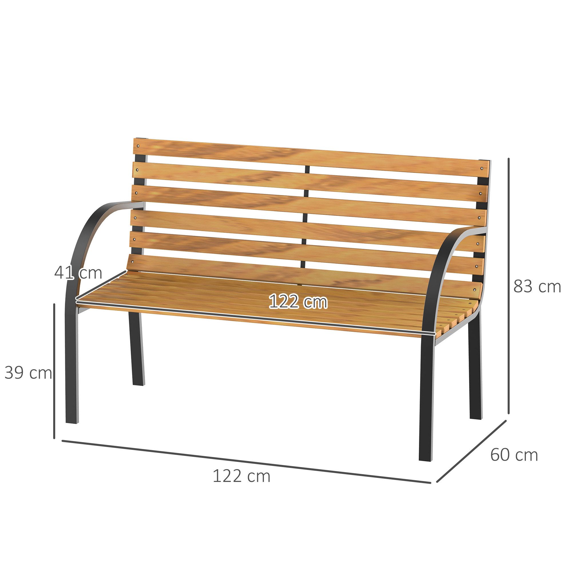 Outsunny Bank Parkbank 2-Sitzer Garten (Gartenbank, 1-St., Sitzbank), tahl+Kiefernholz Natur 122 x 60 x 83 cm