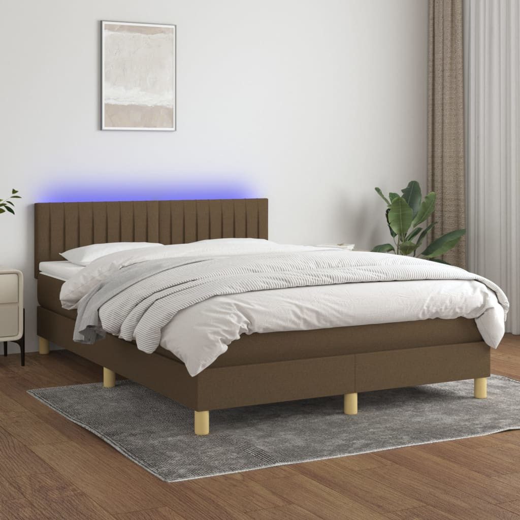 vidaXL Boxspringbett Boxspringbett mit Matratze LED Dunkelbraun 140x190 cm günstig online kaufen