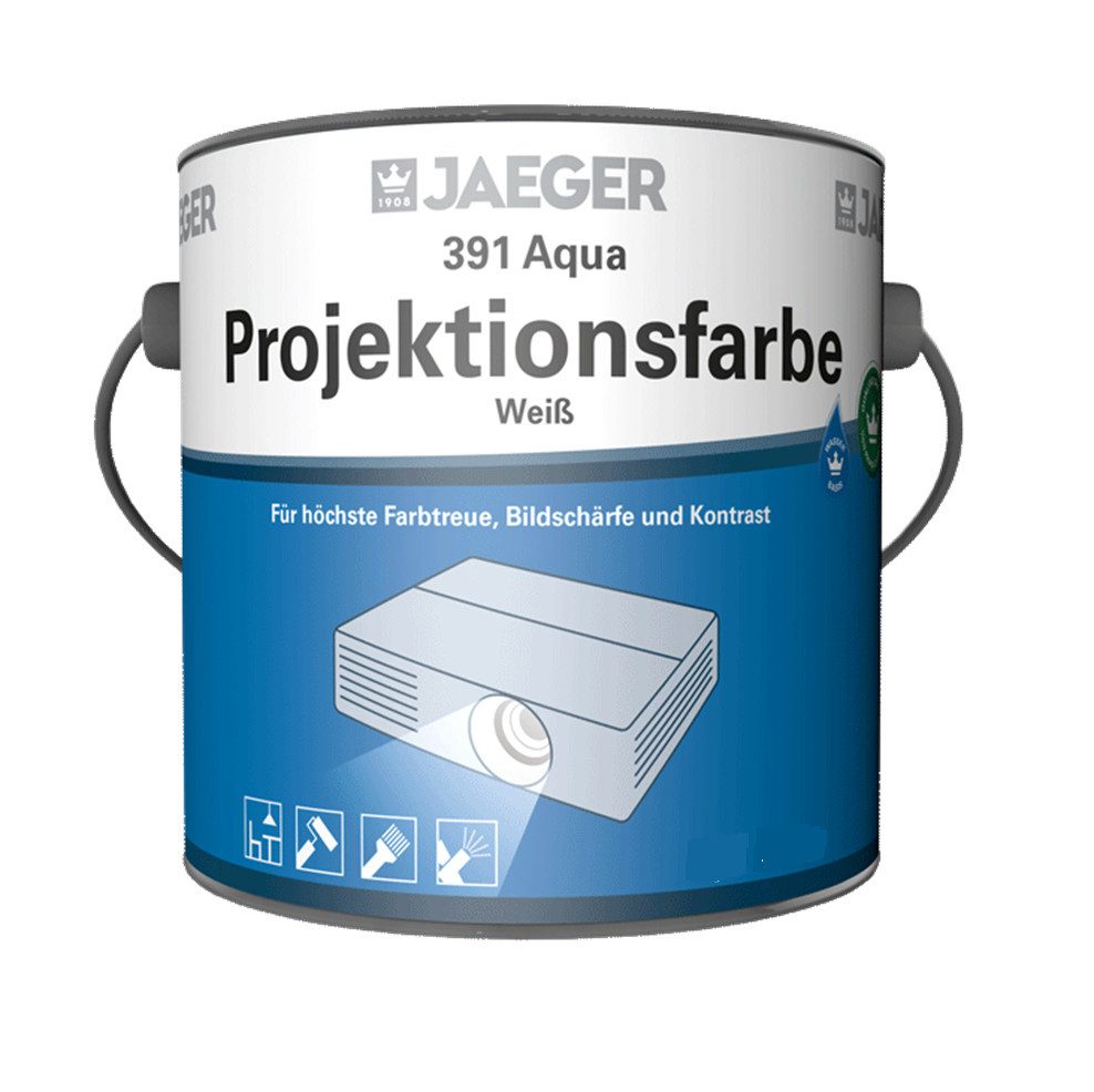 Jaegerlacke Wandfarbe Aqua Projektionsfarbe 391 Leinwandfarbe für Beamer reinweiss, wasserverdünnbar