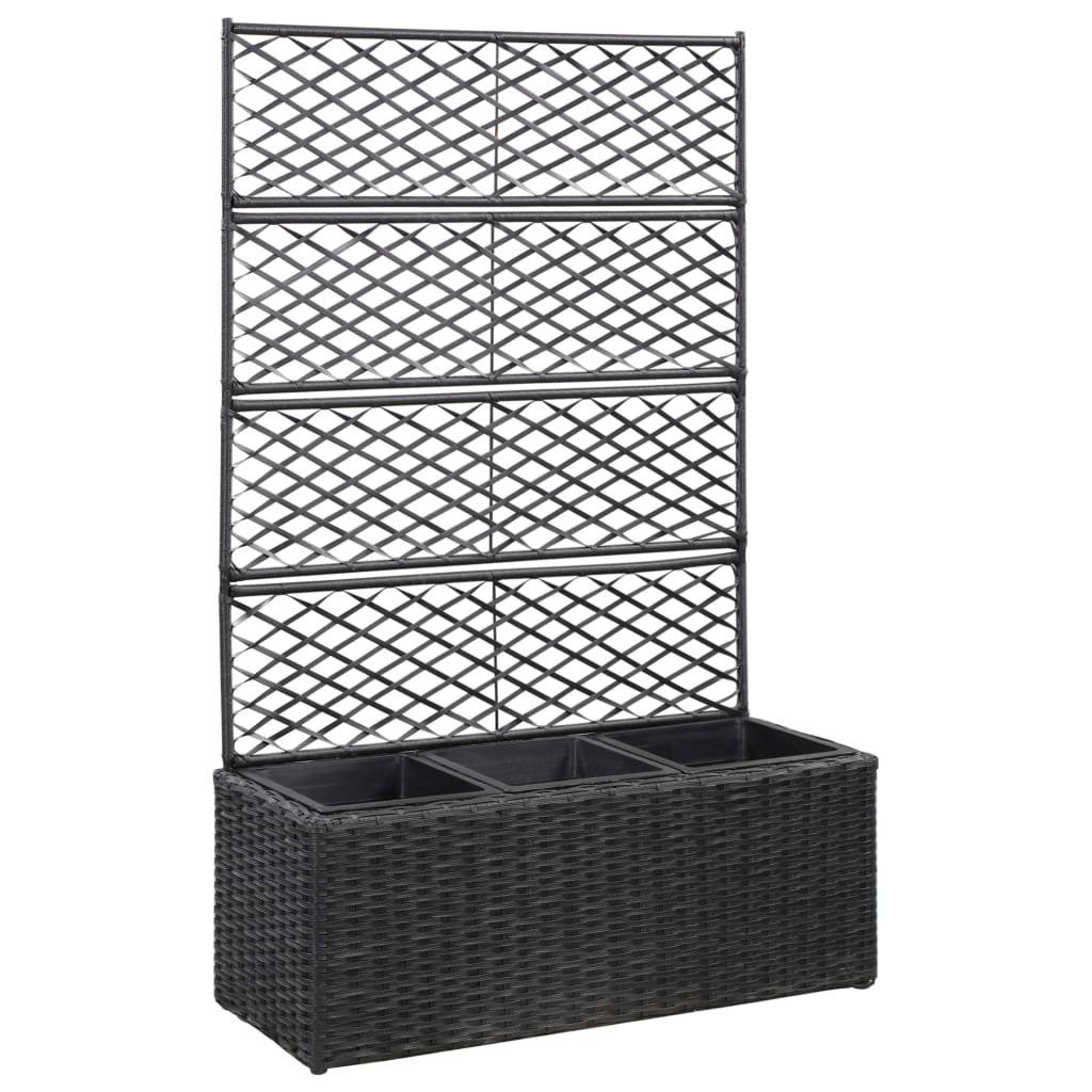 furnicato Hochbeet mit Rankgitter 3 Töpfe 83×30×130cm Poly Rattan Schwarz