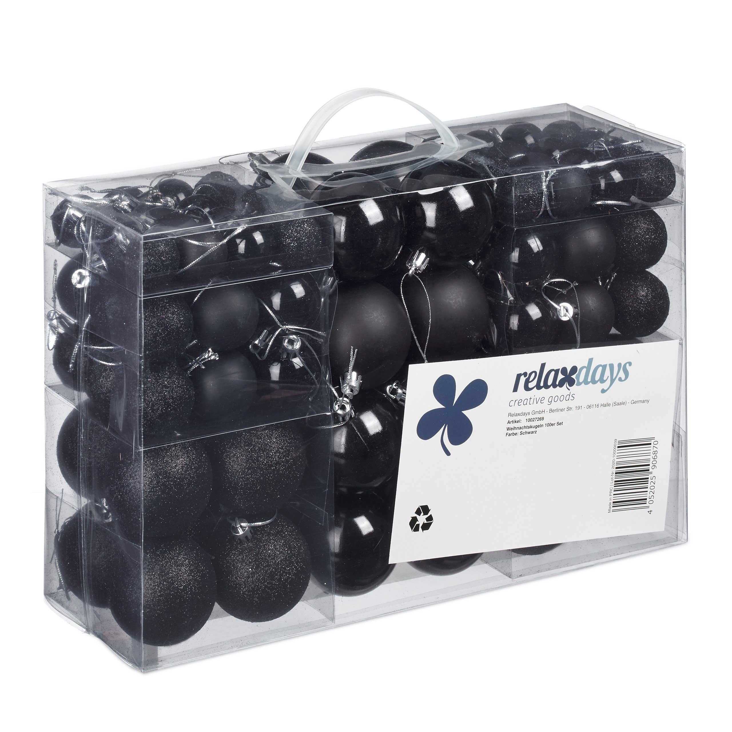 relaxdays Weihnachtsbaumkugel Weihnachtskugeln 100er Set, Schwarz