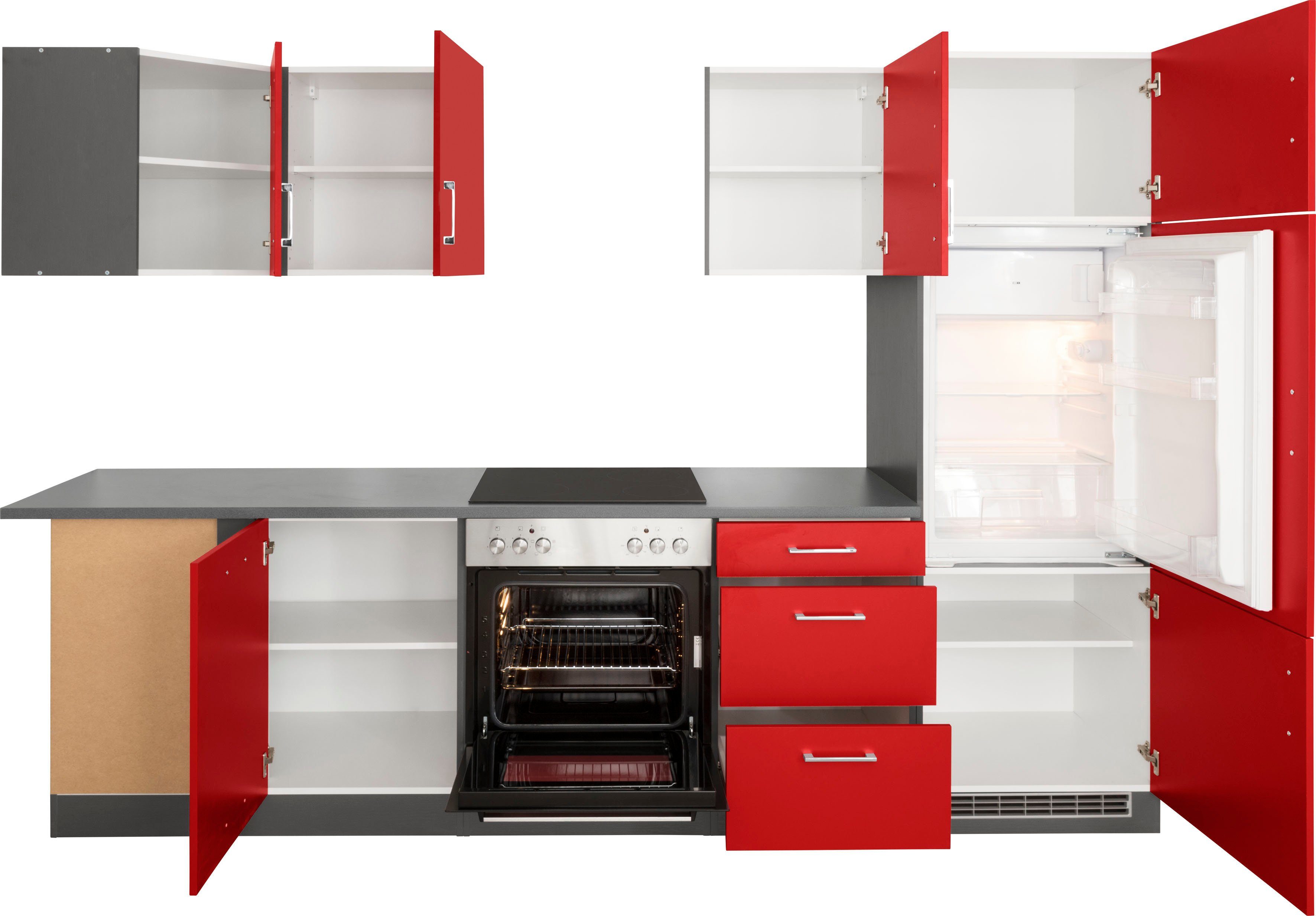 KOCHSTATION Küchenzeile KS-Paris – Küchen mit einzigartigen Fotomotiven auf den Fronten, Stellbreite 220/280 cm, wahlweise mit E-Geräten, mit Motivdruck