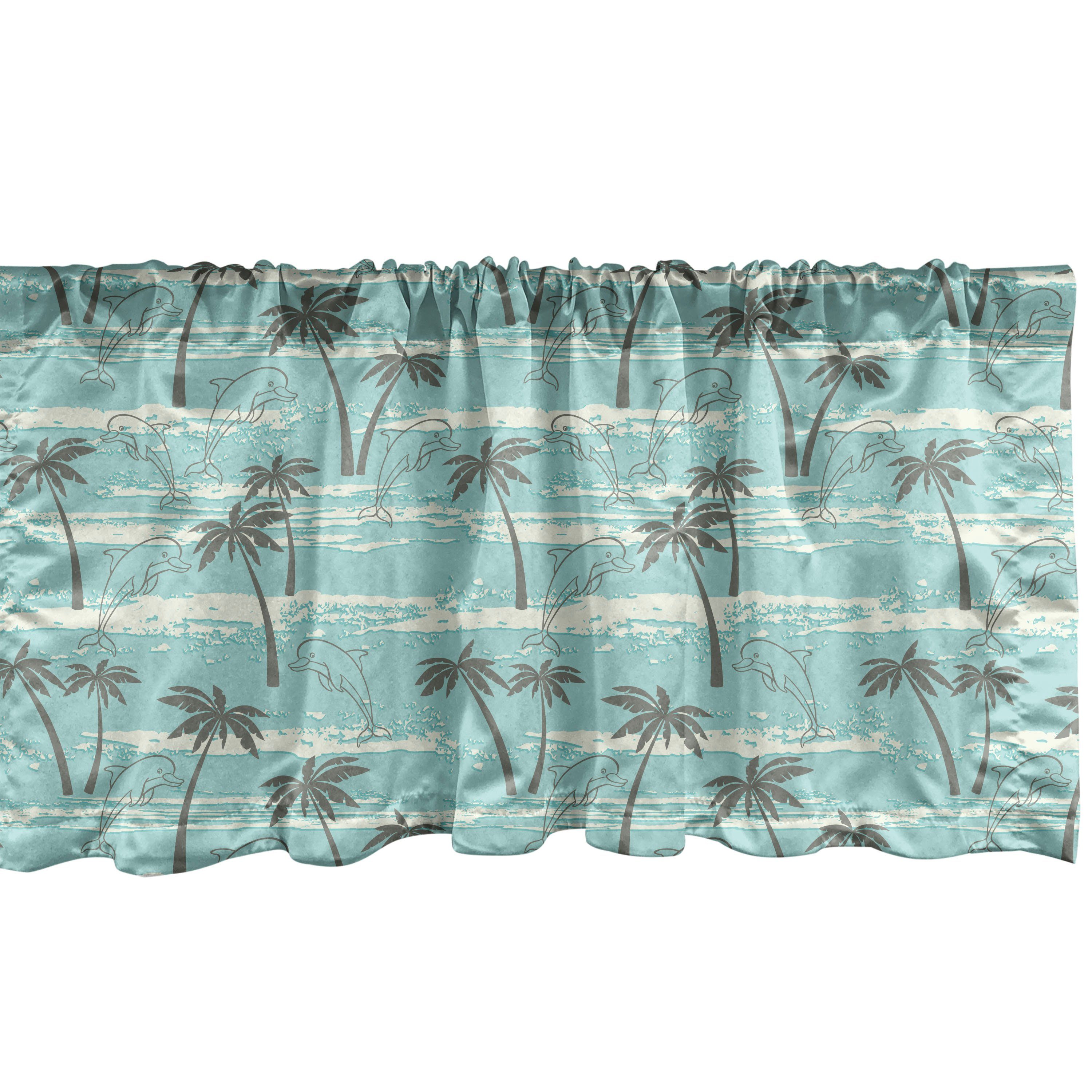 Scheibengardine Vorhang Volant für Küche Schlafzimmer Dekor mit Stangentasche, Abakuhaus, Microfaser, Sommer Palms Dolphins und Wellen