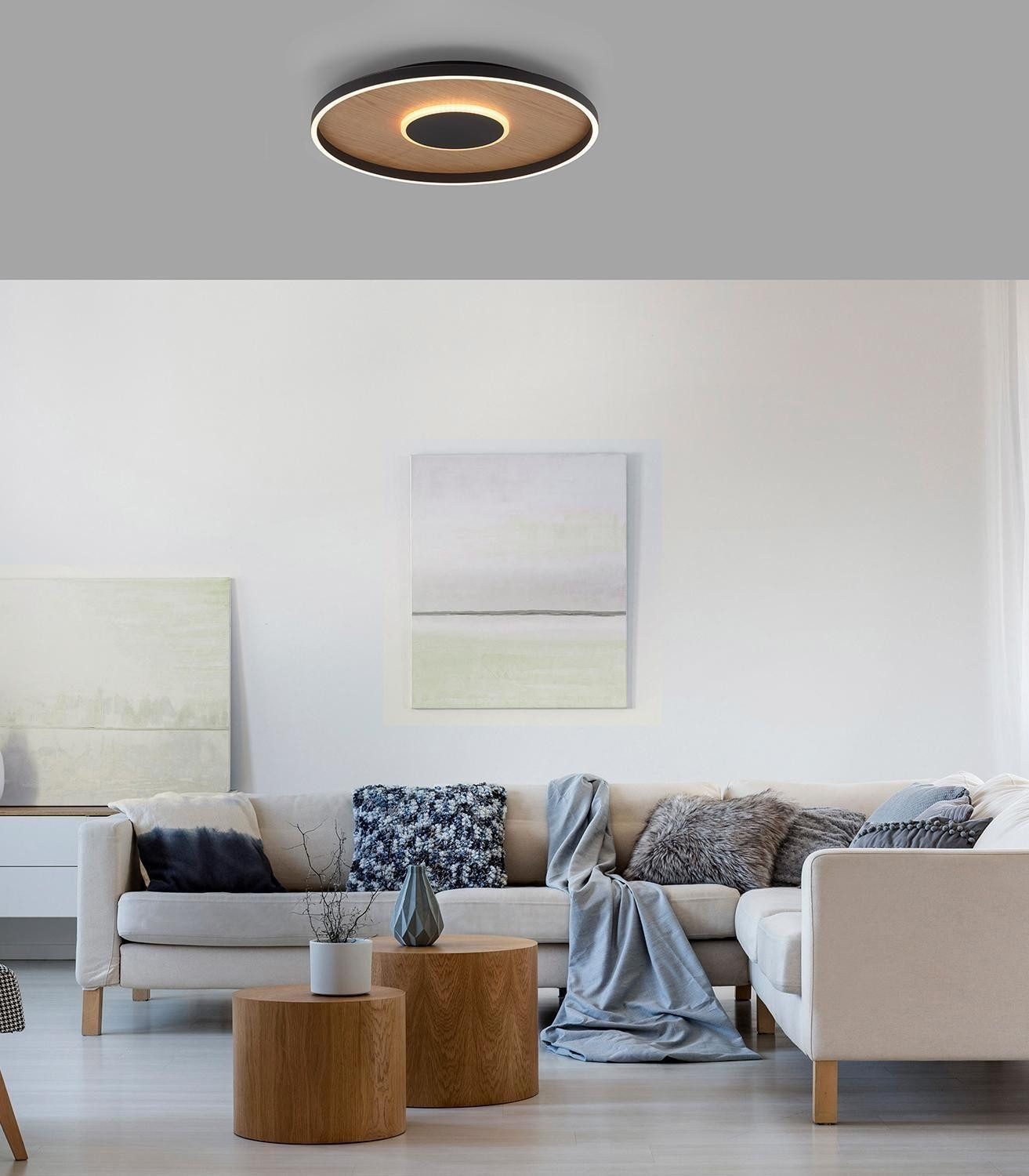 MONDO LED Deckenleuchte FAMERA, 2-flammig, Braun, Schwarz, Eichenholz, Anpa günstig online kaufen