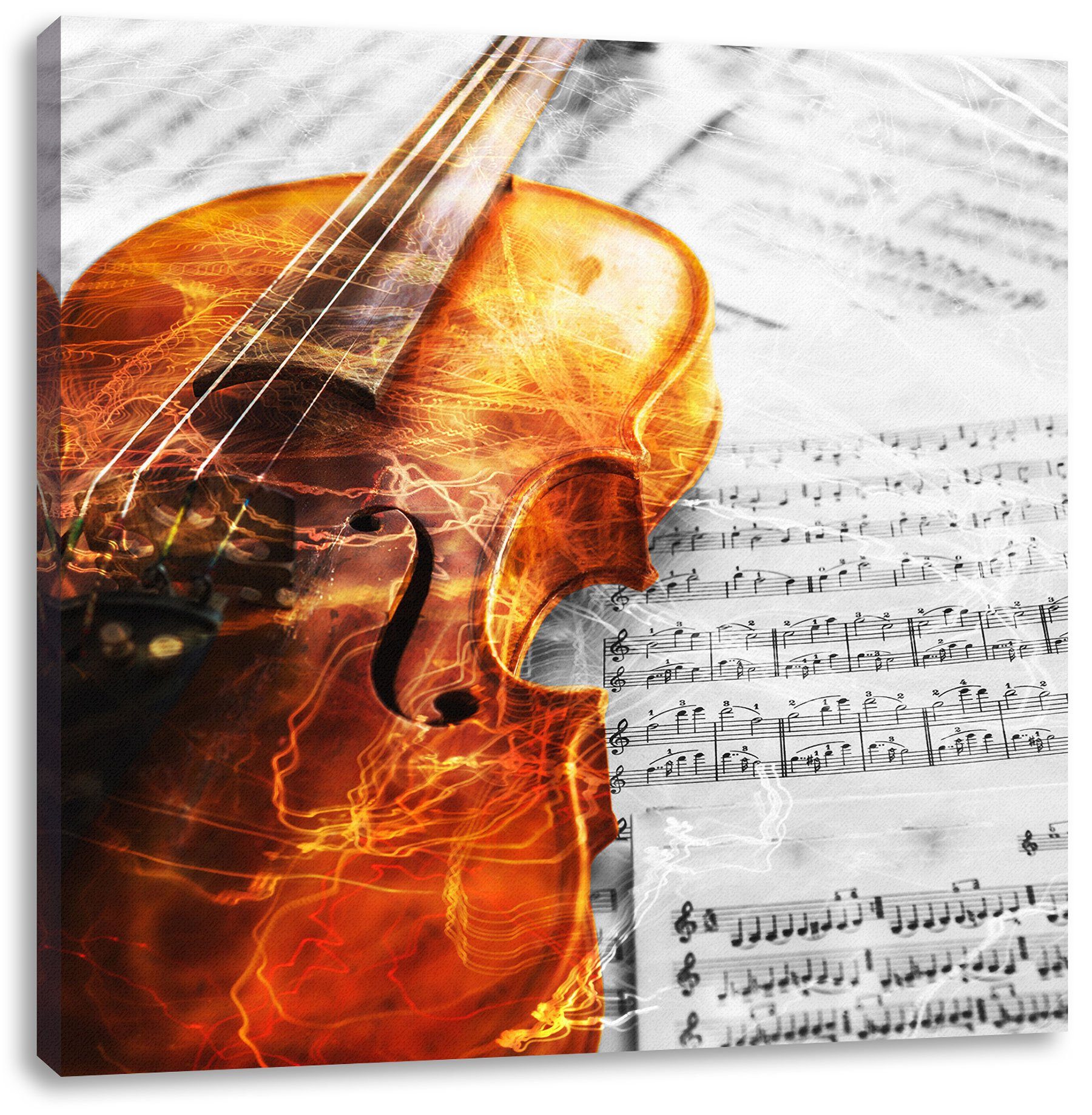 Pixxprint Leinwandbild Geige auf Notenblättern, Geige auf Notenblättern (1 St), Leinwandbild fertig bespannt, inkl. Zackenaufhänger