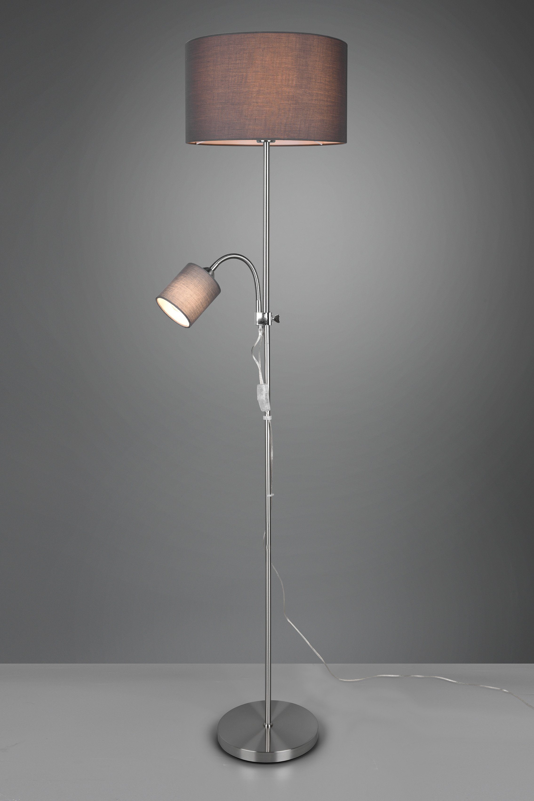 Reality Leuchten Stehlampe OWEN, Ein-/Ausschalter, ohne Leuchtmittel, Getrennt schaltbar, Lesearm flexibel, Höhe 160 cm