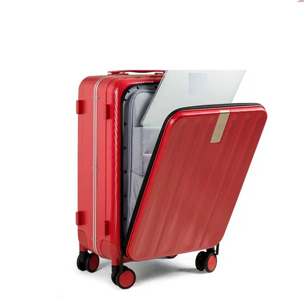 TSA mit Polycarbonat, Laptopfach, Premium Hartschalen-Trolley Handgepäckkoffer rot Hanke