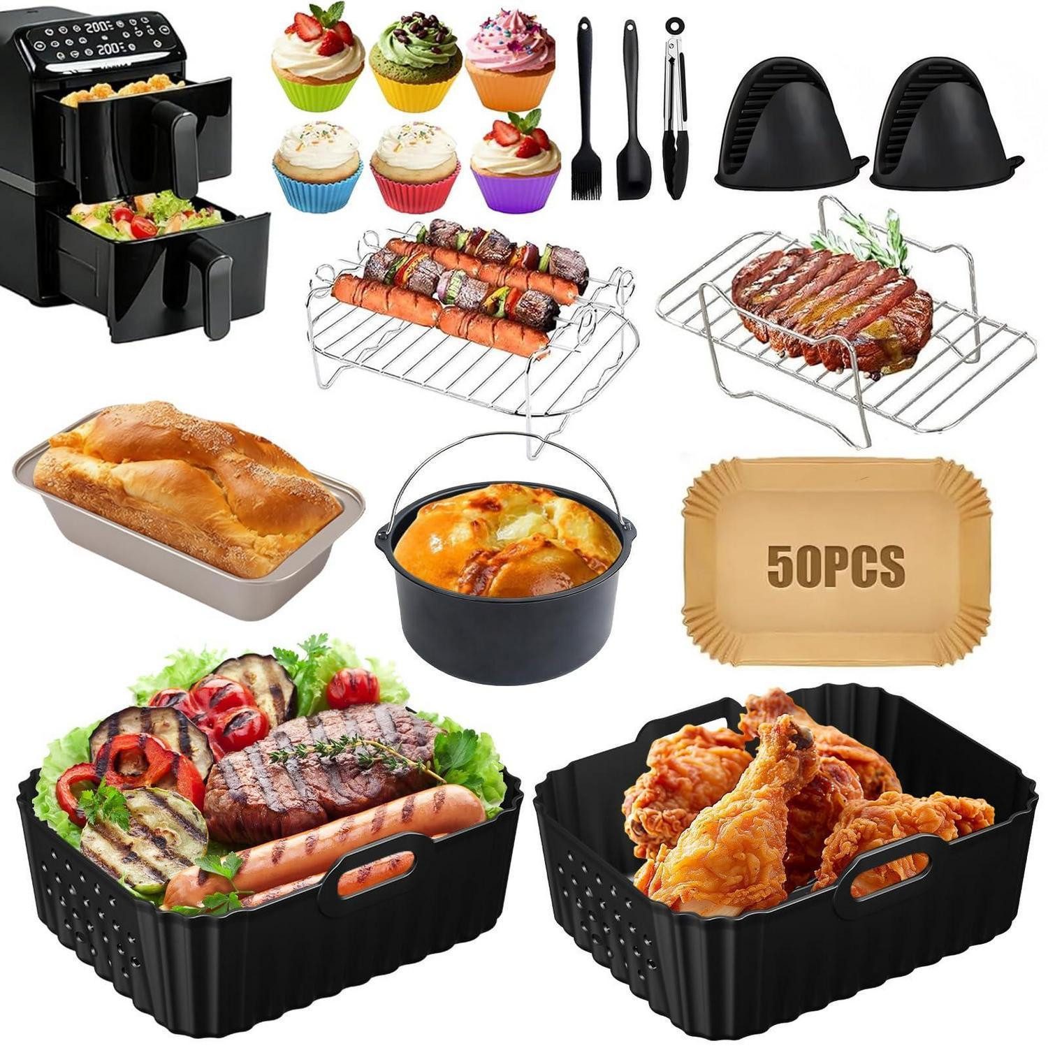 LuxusKollektion Silikonform Heißluftfritteuse Zubehör Set 10L 17-teilig