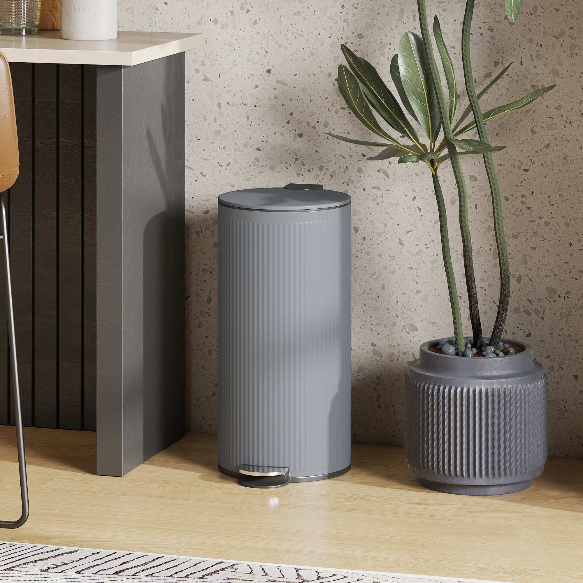 HOMCOM Mülltrennsystem Mülleimer Treteimer mit Softclose-Deckel, abnehmbarem Inneneimer, 30L Fassungsvermögen, Dunkelgrau