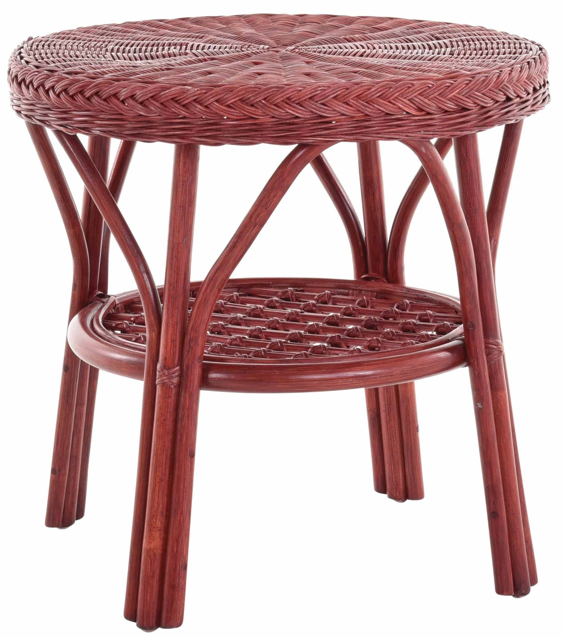 Krines Home Wohnzimmertisch Rattan Beistelltisch Rund Couchtisch Rattantisch für Wohnzimmer Tisch, mit Ablage Bordeaux Rot