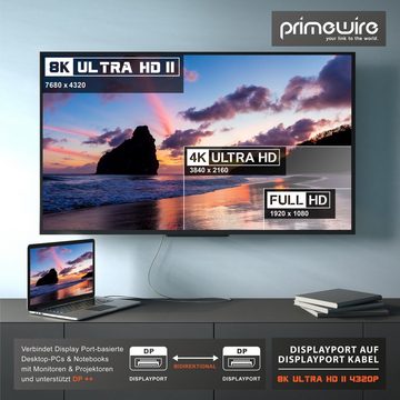Primewire Audio- & Video-Kabel, DisplayPort, DP 1.4 (100 cm), 8K Premium DP 1.4 Kabel, 8K 7680x4320 @ 60Hz, 4k @ 120Hz mit DSC - 1m