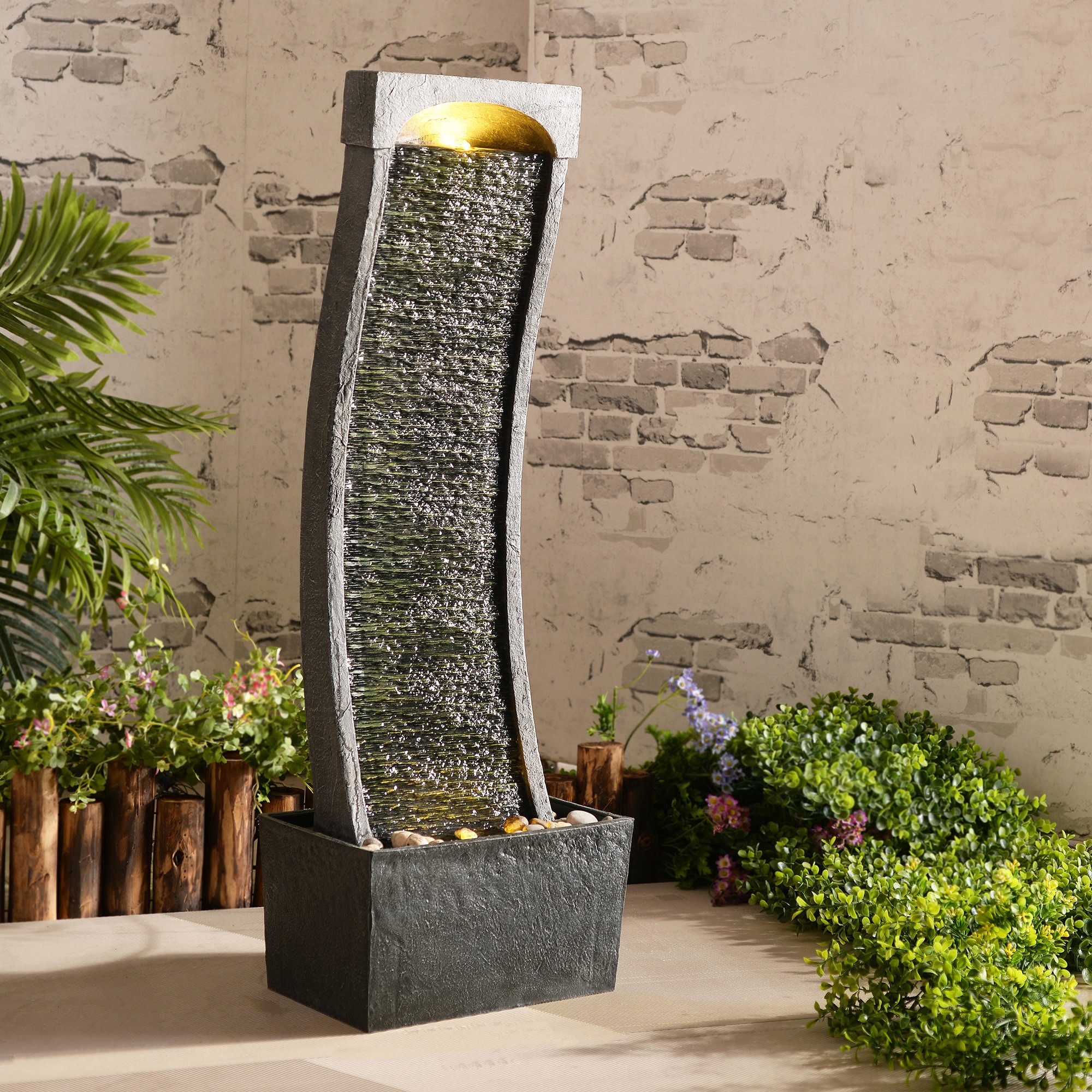 Teamson Home Gartenbrunnen Wasserbrunnen aus Polyresin schwarz H98 cm günstig online kaufen
