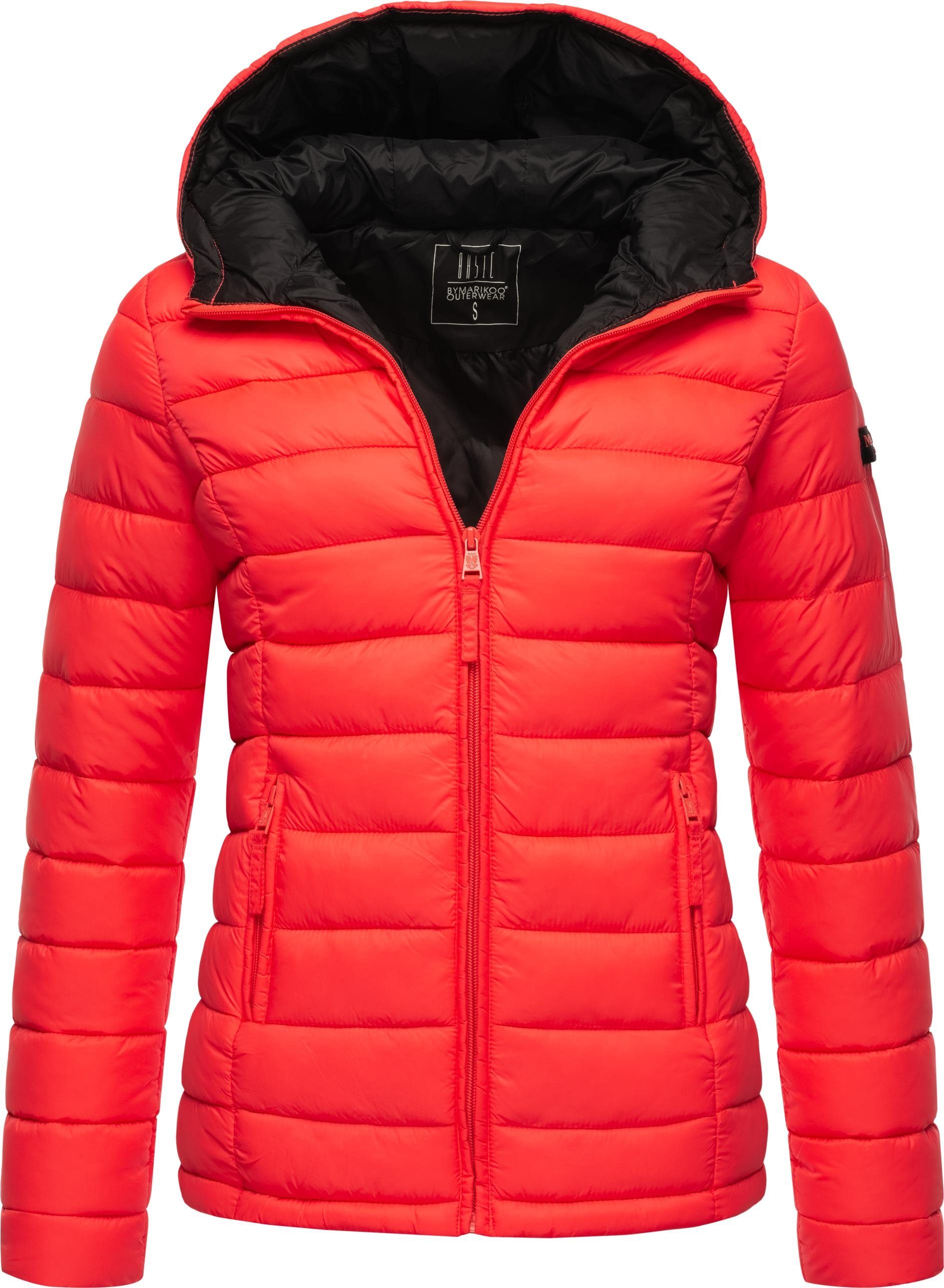 Übergangsjacke Damen mit großer Kapuze Steppjacke Luci Marikoo neonorange modische