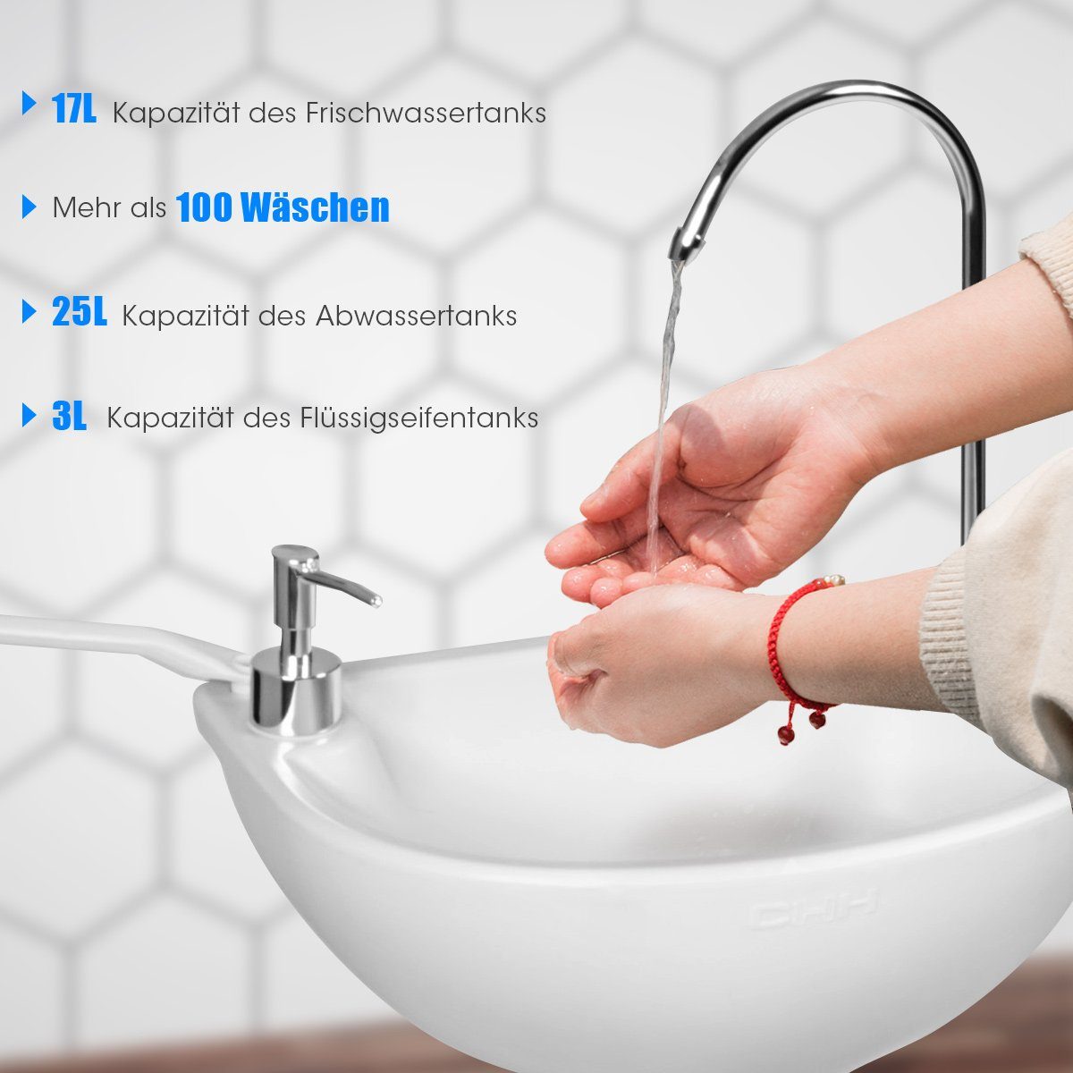 COSTWAY Waschbecken, Campingtoilette mit 17L Wassertank, günstig online kaufen