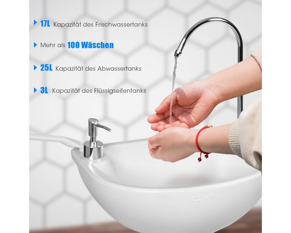 Thumbnail - COSTWAY Waschbecken, Campingtoilette mit 17L Wassertank, Fußpumpe