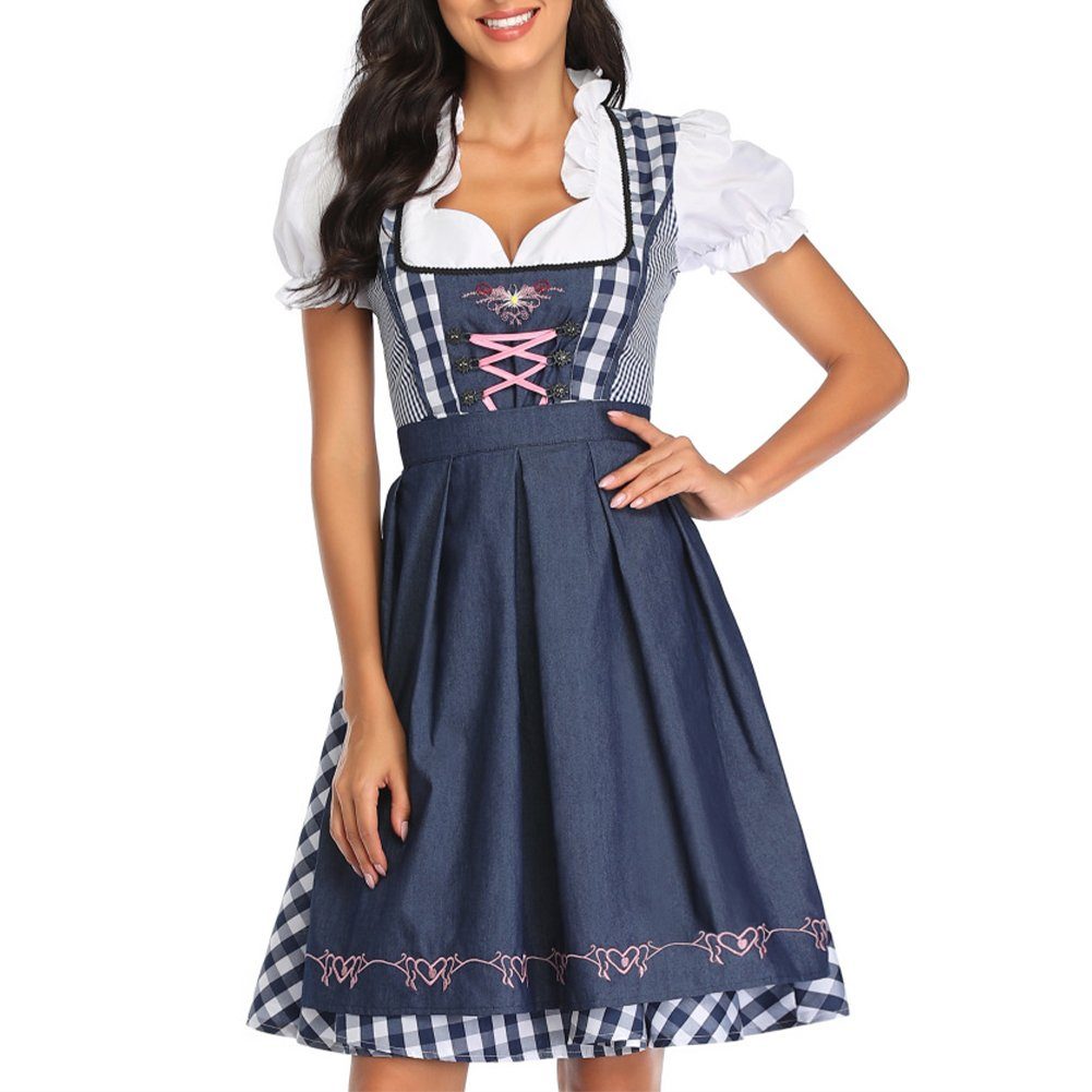 Dirndlbluse Dienstmädchen Karneval trennbare Kleid mit Trachtenkleid Dirndl WISHDOR (Bayerisches Weiß+Blau(Lang) midi für Trachtenrock Oktoberfest Damen Dirndl Oktoberfest Kellnerin Cosplay Kleider) Tavern Kostüm, Damen Biermädchen Schürze, Trachtenmode Kleid Dirndl Verkleidung Traditionelles