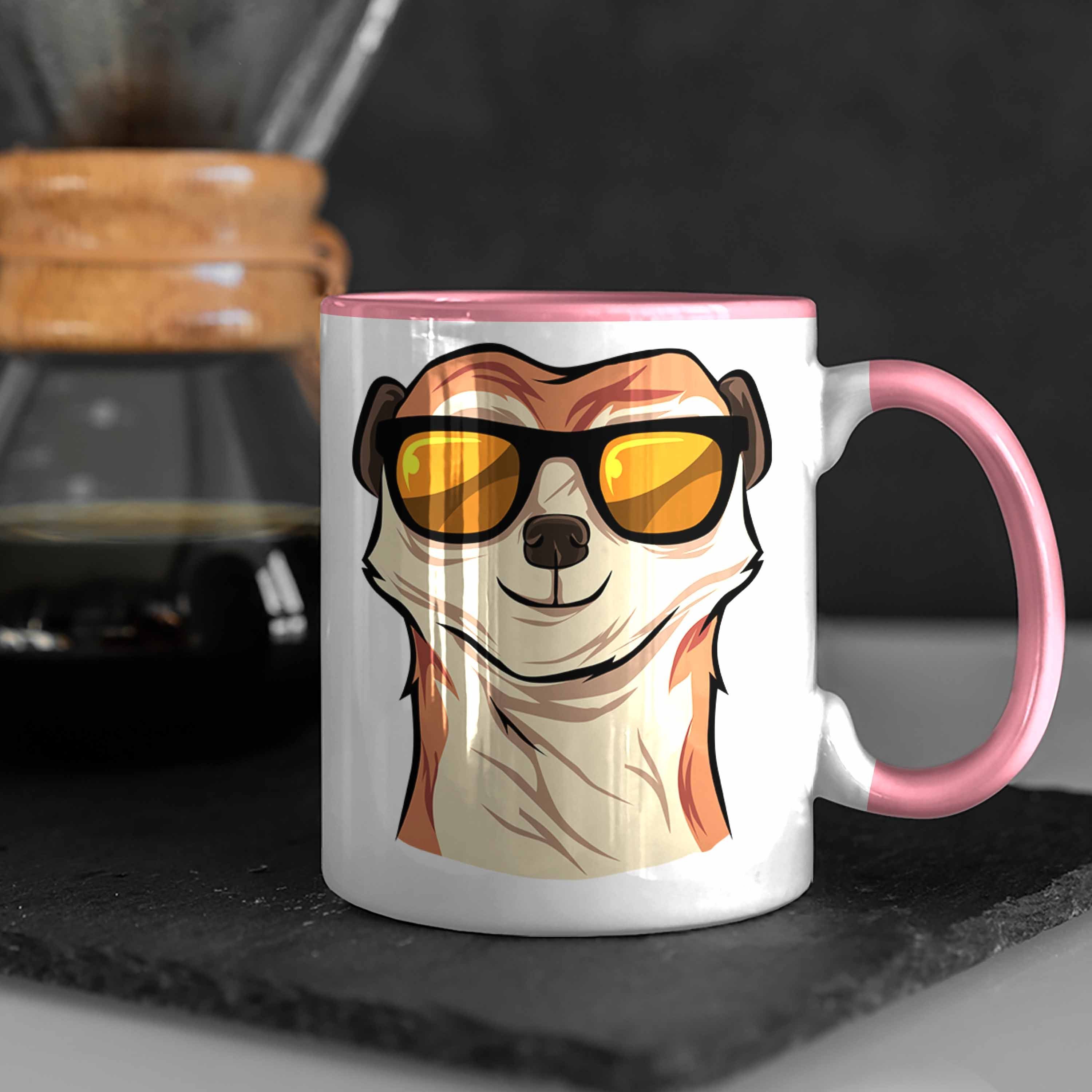 Rosa Tasse Sonnenbrille Trendation Lustige für Erdmännchen Tasse Tierliebhaber Geschenk