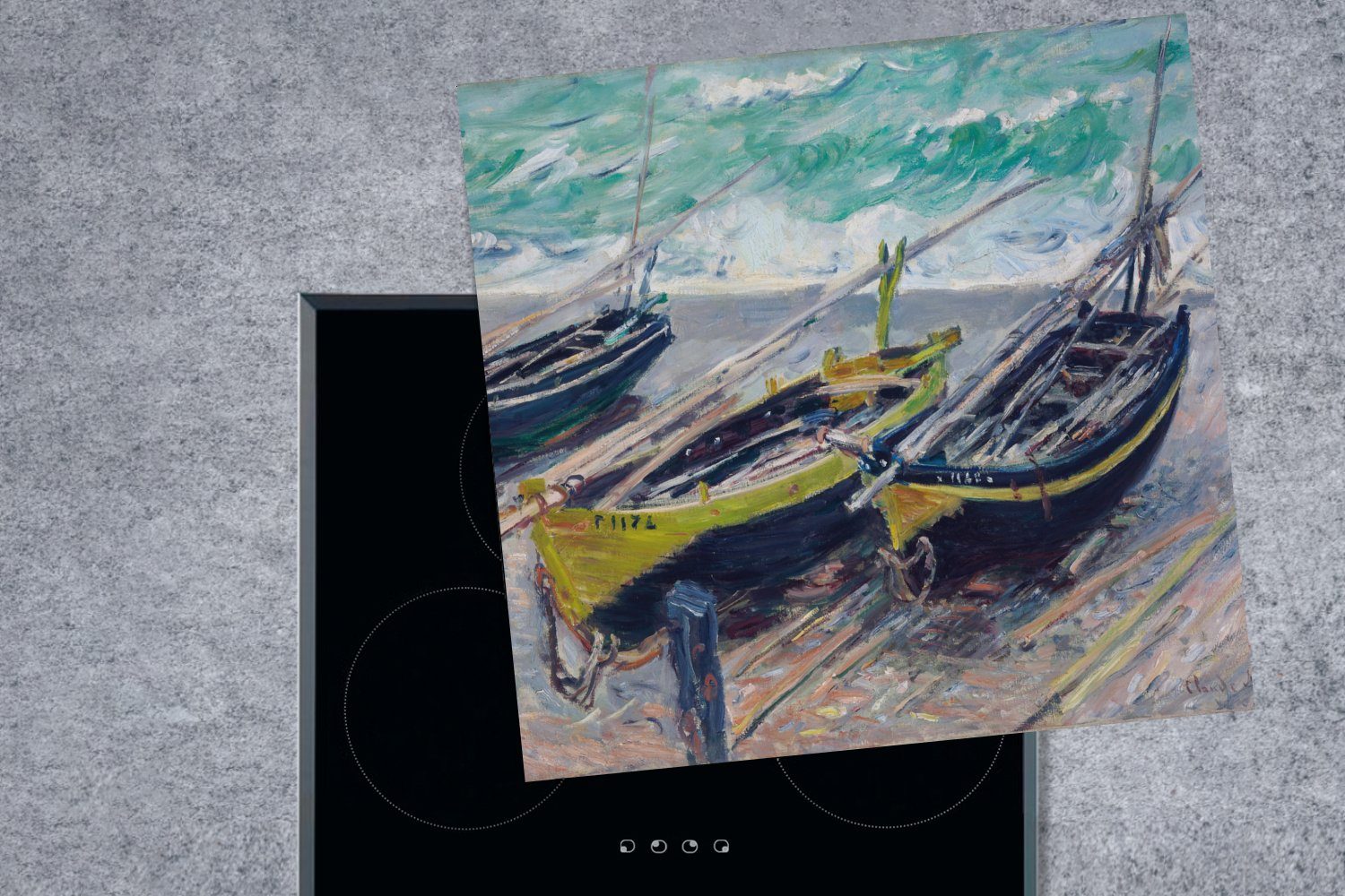tlg), Fischerboote für Arbeitsplatte Drei Vinyl, - Herdblende-/Abdeckplatte Claude MuchoWow (1 Ceranfeldabdeckung, Monet, küche 78x78 cm,