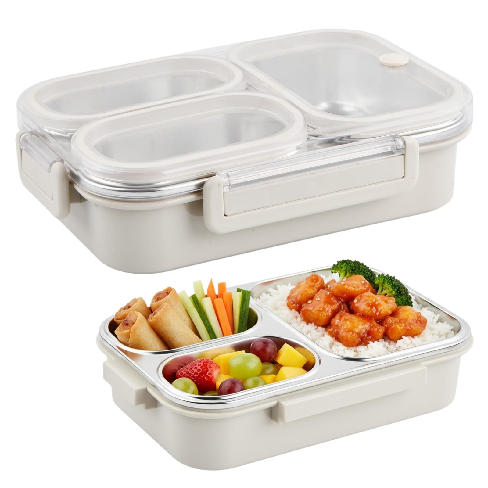 Kityhome Lunchbox Brotdose kinder Bento Lunchbox Edelstahl 1000ml 3 Fächer Spülmaschine, ABS, Isolierschicht,Verstecktes Besteckfach,Auslaufsicher