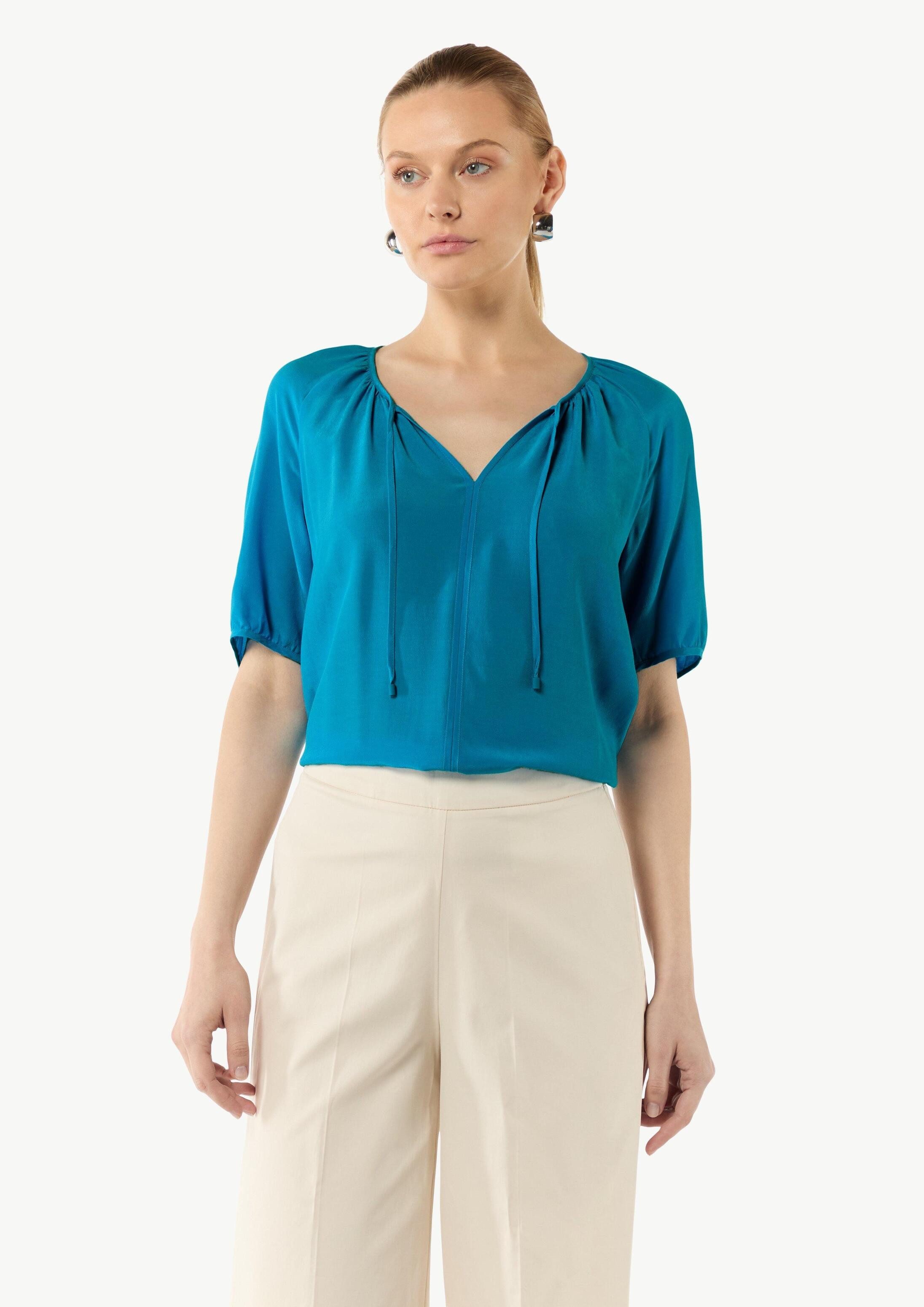 comma Kurzarmbluse Bluse Crêpe-Bluse mit voluminösen Ärmeln und Raffung