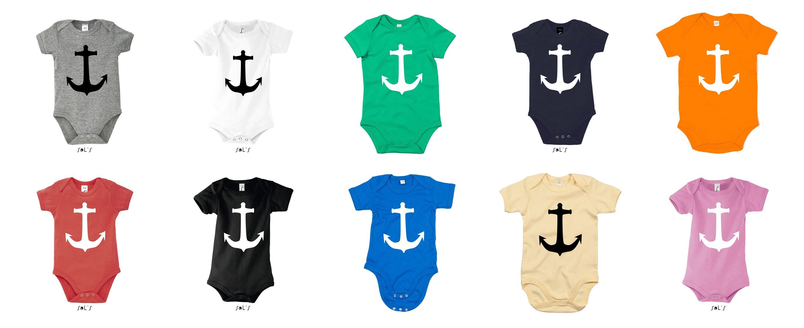 Blondie & Brownie Strampler Maritimer Babybody mit Anker Motiv Baumwolle Kurzarm Komfort (Einzelartikel) Baby Body Anker Print Baumwolle Kurzarm maritim Unisex bequem sanfte