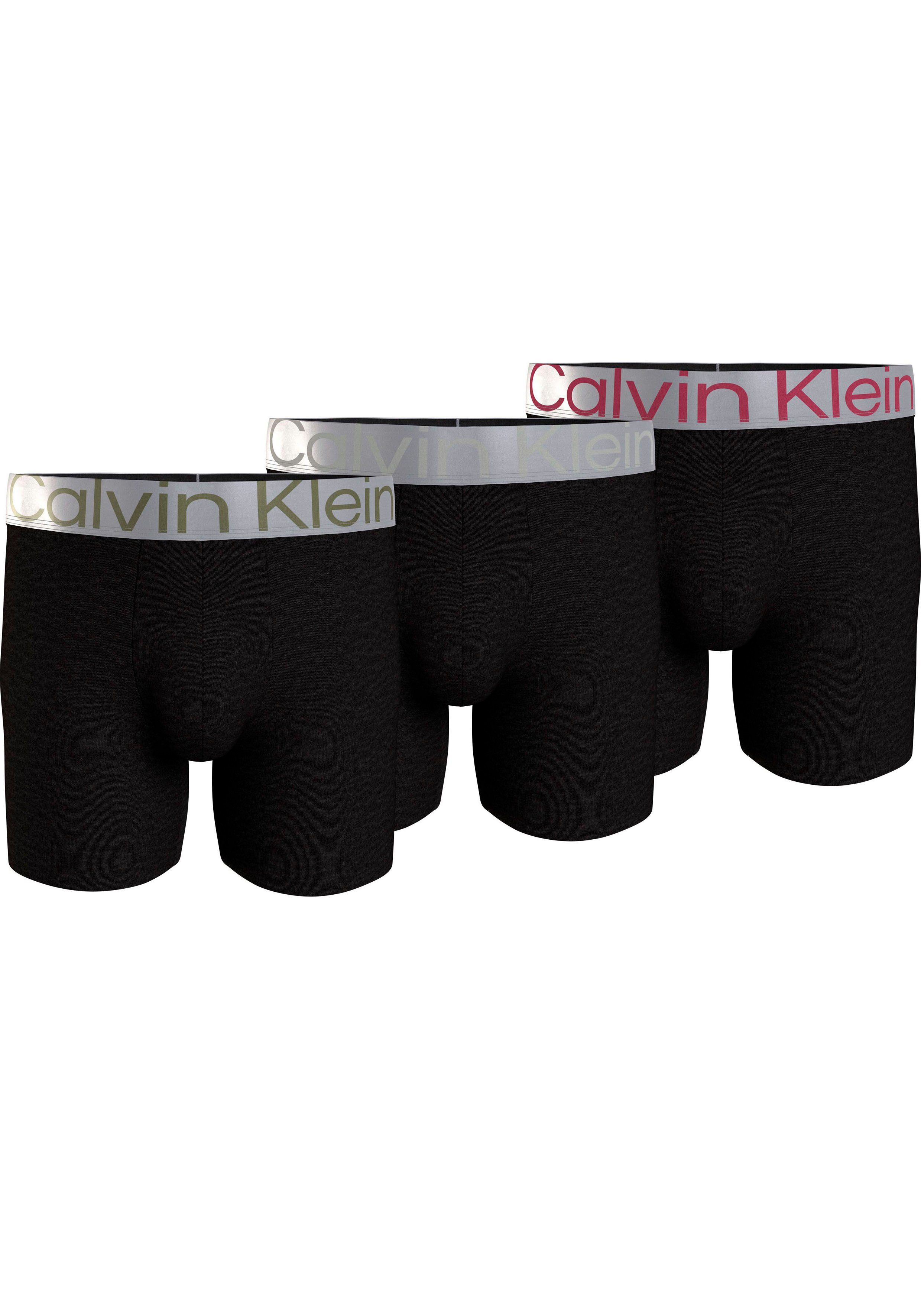 Calvin 3er-Pack) (Packung, Underwear 3PK mit 3-St., B-_OLV_BRANCH,_GRY_HTHR,_RED_BUD_LG Boxershorts Klein BOXER BRIEF Logo-Elastikbund breitem