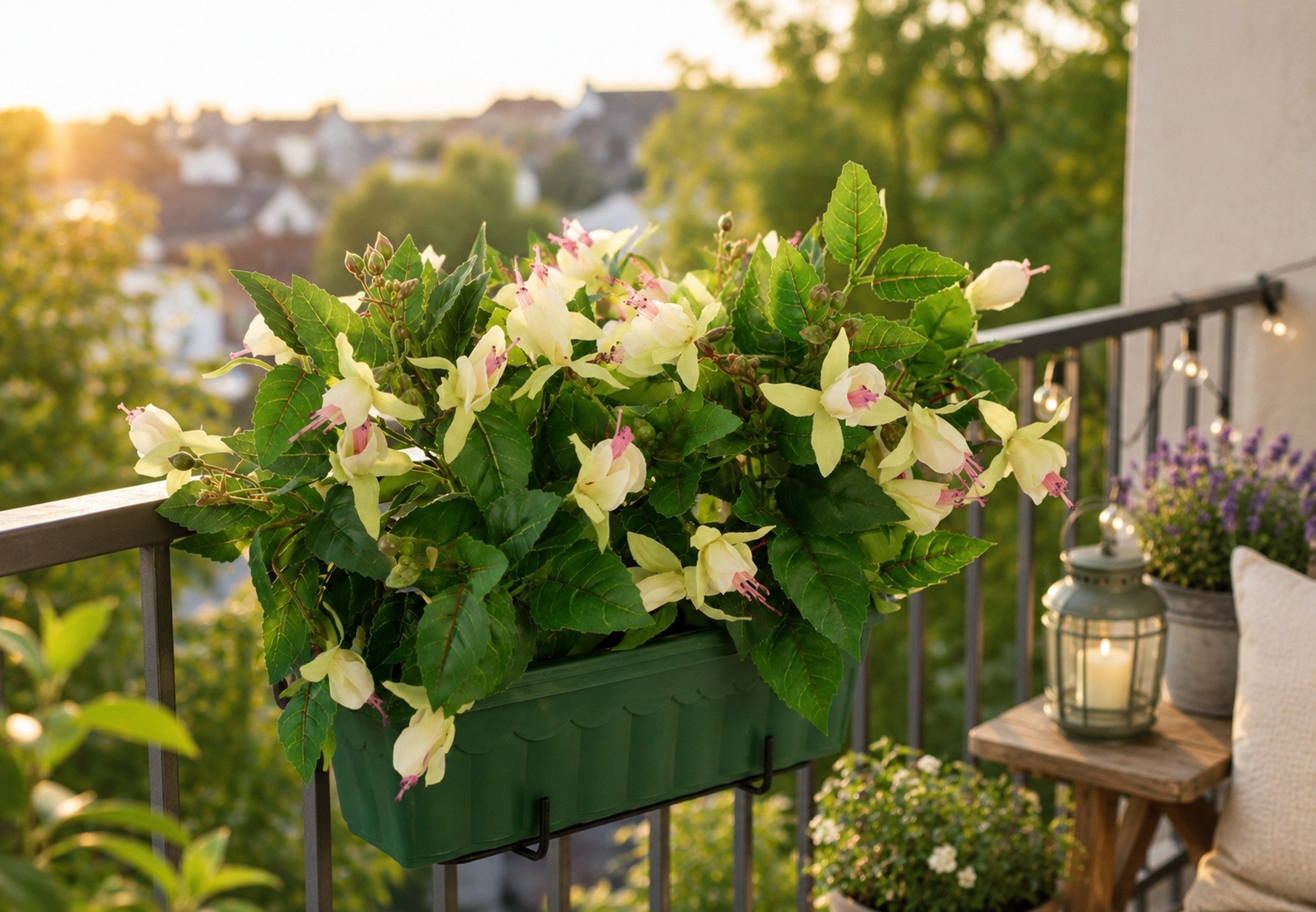 Kunstblume Fuchsien im Kasten 29cm Künstliche Zierpflanze Kunstpflanze Fuchsie, I.GE.A., Höhe 29 cm, Zimmerpflanze Blüten Blumen Seidenblumen Unechte Deko Topfpflanze