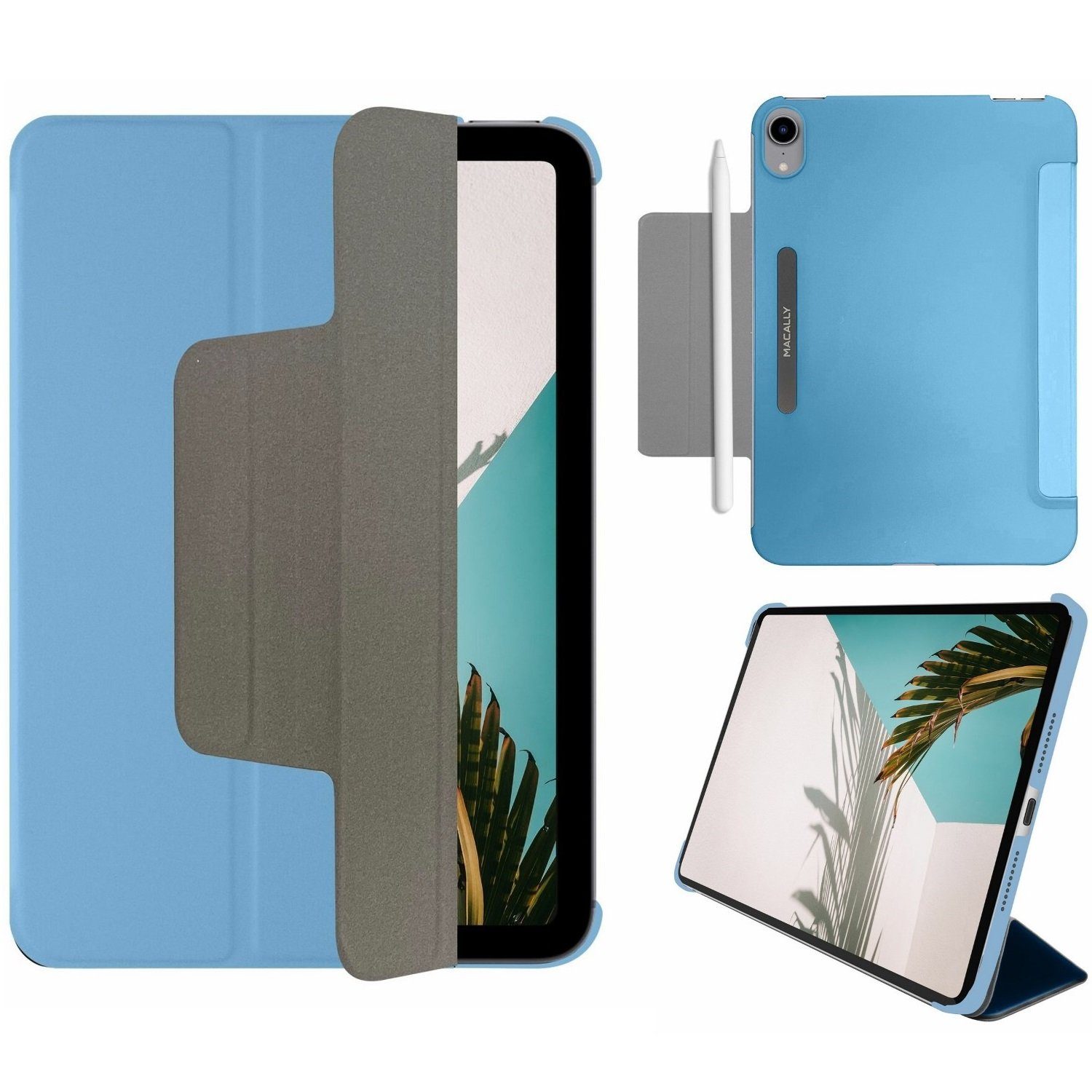 Macally Tablet-Hülle Smart Case Tasche Book-Stand Cover Hülle Blau, Standfunktion Magnet-Verschluss für Apple iPad mini 7 2024 6 2021 8,3"