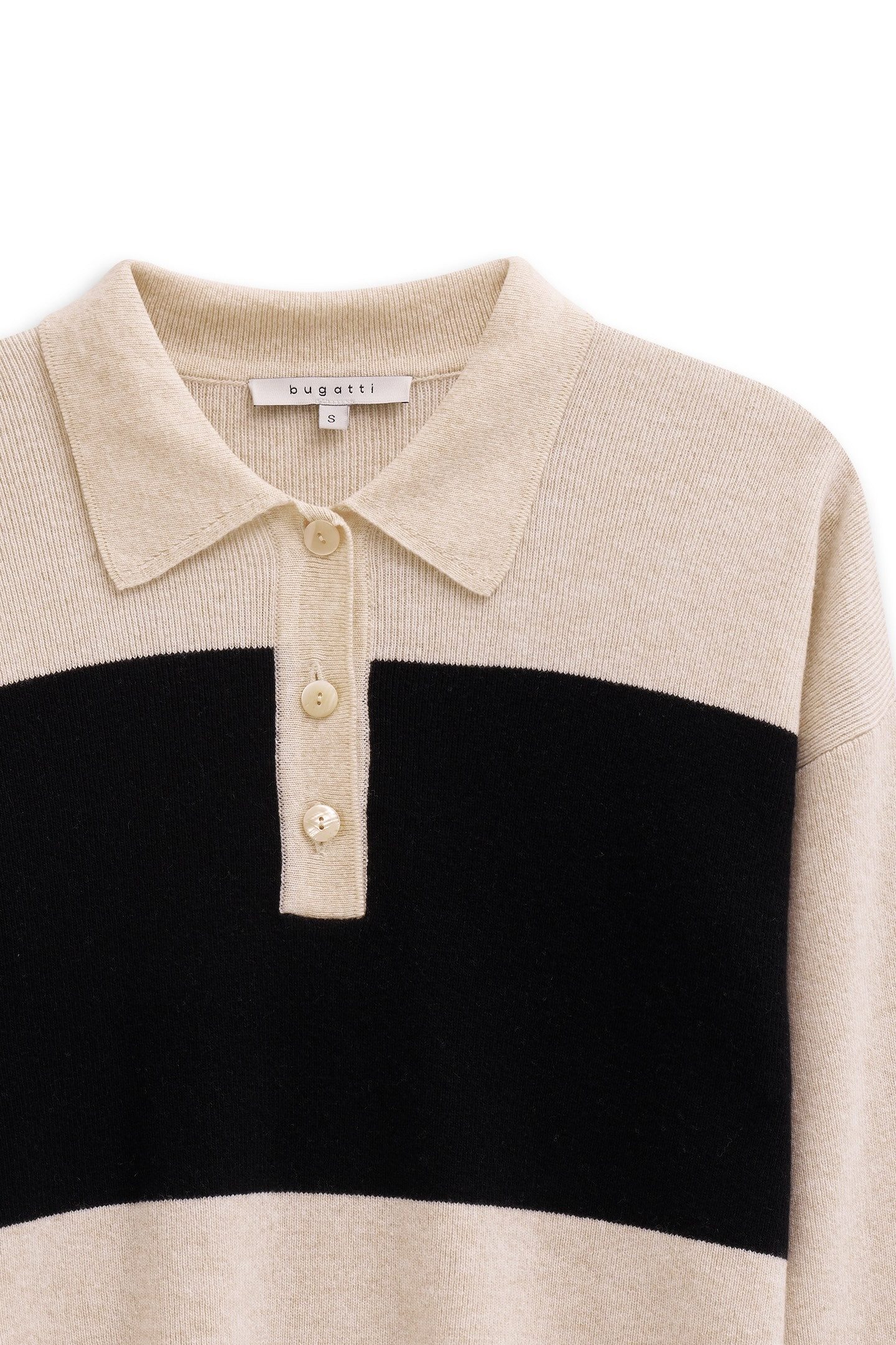 bugatti Polokragenpullover gestreift aus einem Kaschmir-Mix mit Knopfleiste