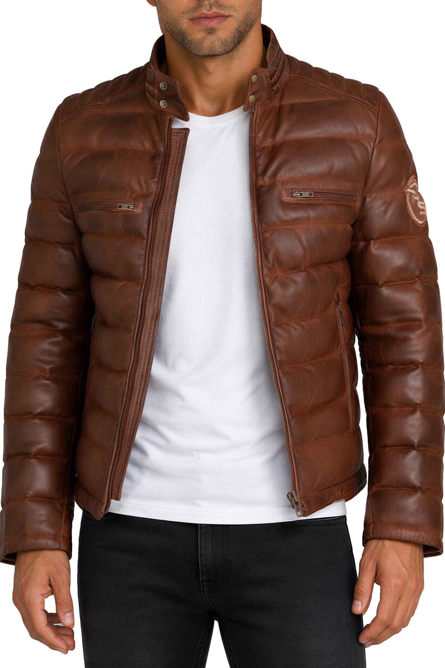 Reichstadt Bomberjacke Herren Regular Fit Jacke Echtleder 19RS016 Zweiwege-Reißverschluss