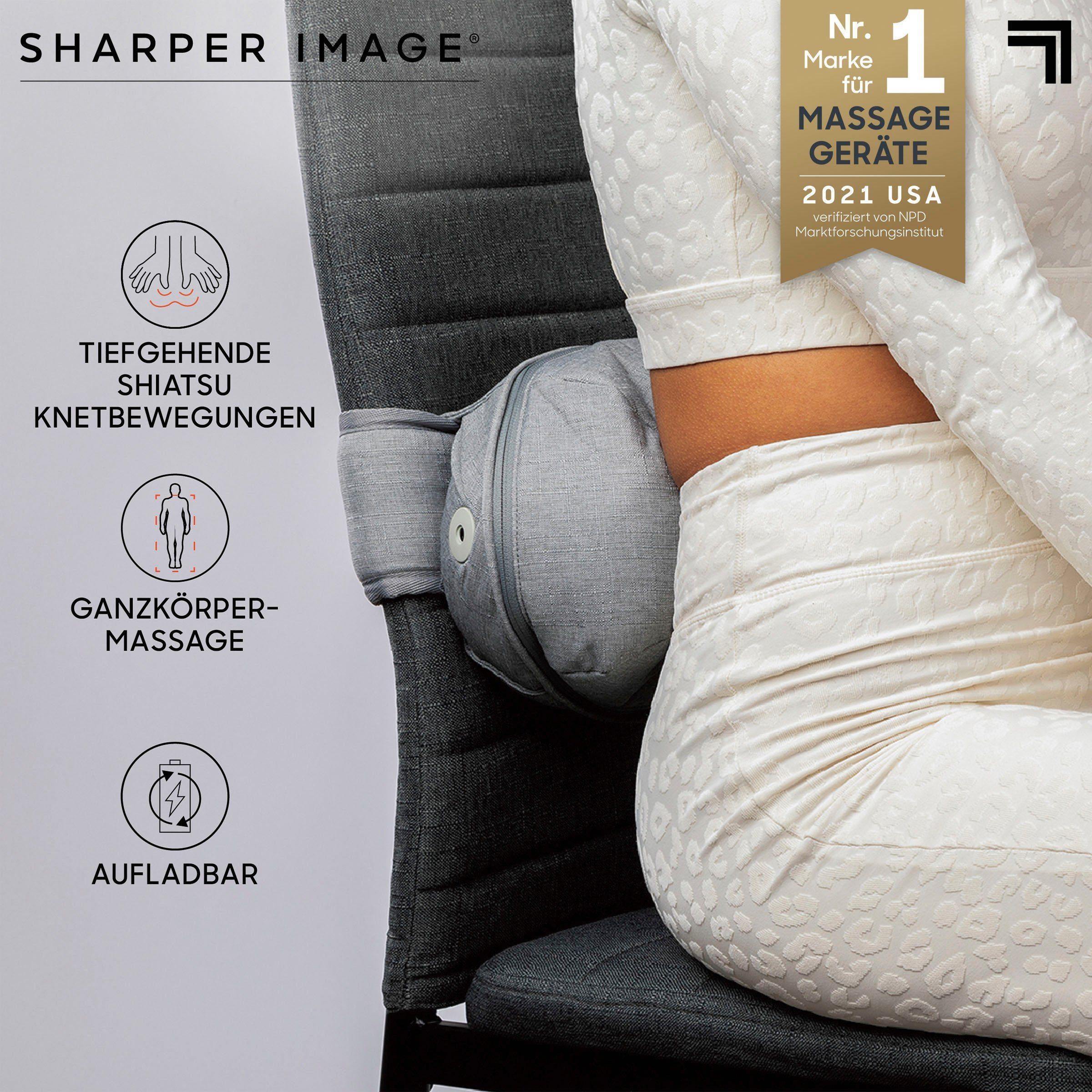 Sharper Image Shiatsu-Massagegürtel Multifunktionales Ganzkörper Massagegerät, mit Timer-Funktion & individuell einstellbarer Geschwindigkeit