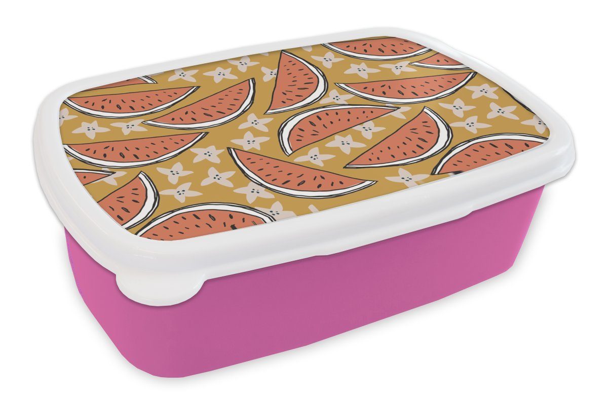 MuchoWow Lunchbox Sommer - Sterne - Wassermelone, Kunststoff, (2-tlg), Brotbox für Erwachsene, Brotdose Kinder, Snackbox, Mädchen, Kunststoff rosa