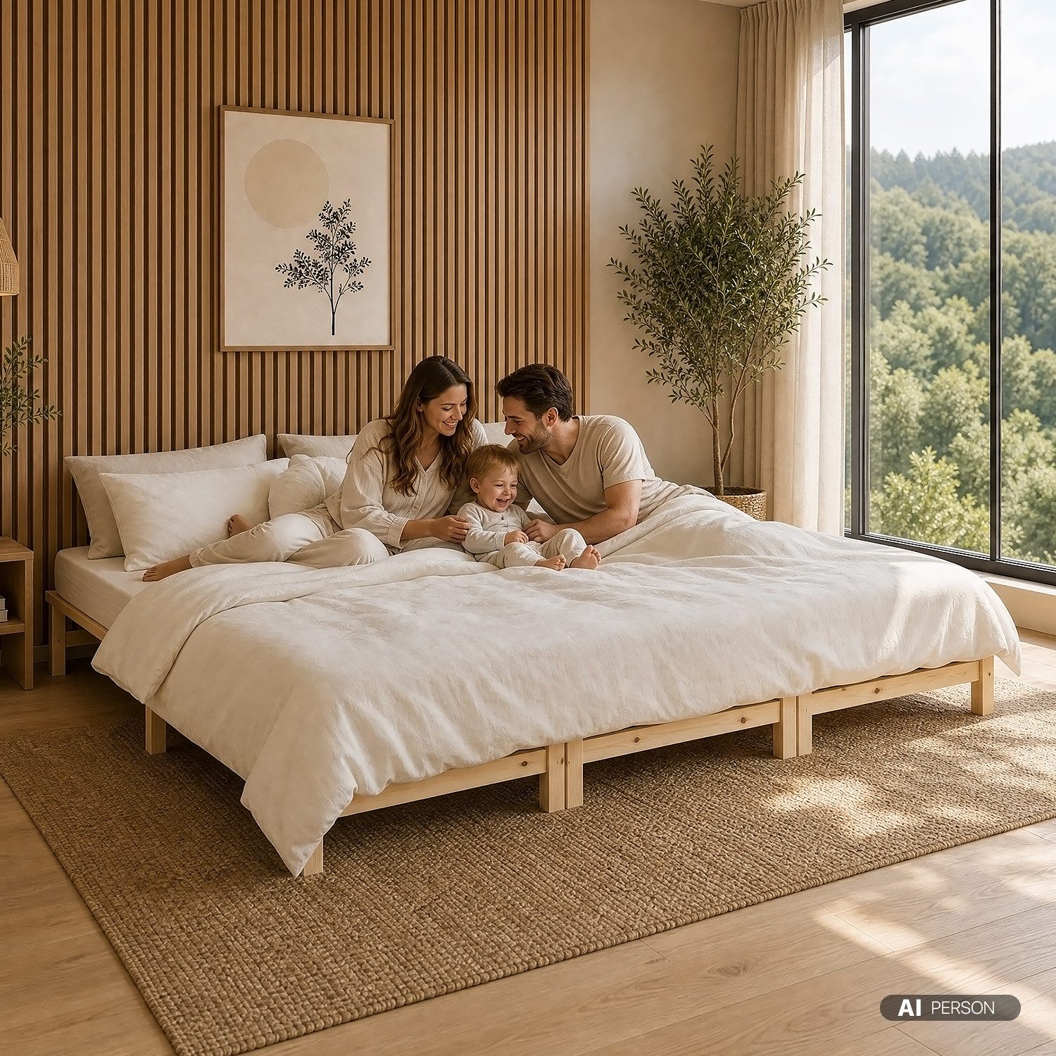 Homestyle4u Holzbett Familienbett 270x200 XXL mit Lattenrost Grau Natur extra groß (Set, mit Lattenrost), 3 einzelne Palettenbetten von …