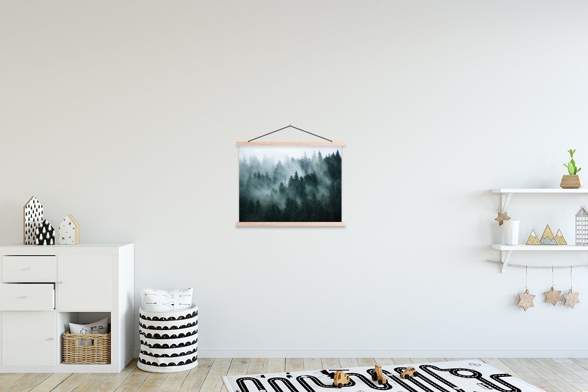 Poster für Nebel Textilposter - Bilderleiste, Bäume Posterleiste, Wald, St), Magnetisch - (1 Wohnzimmer, MuchoWow