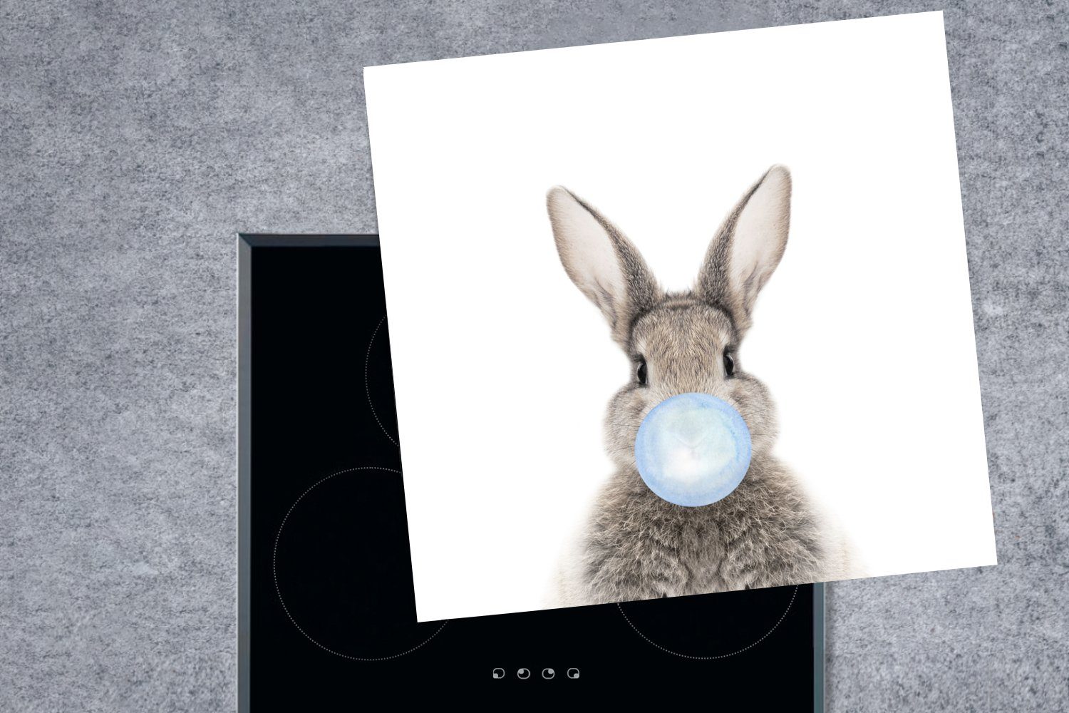 Herdblende-/Abdeckplatte - cm, - Vinyl, MuchoWow Haustiere, Kaninchen Blau Kinder (1 tlg), für Arbeitsplatte 78x78 küche - Ceranfeldabdeckung, Kaugummi -