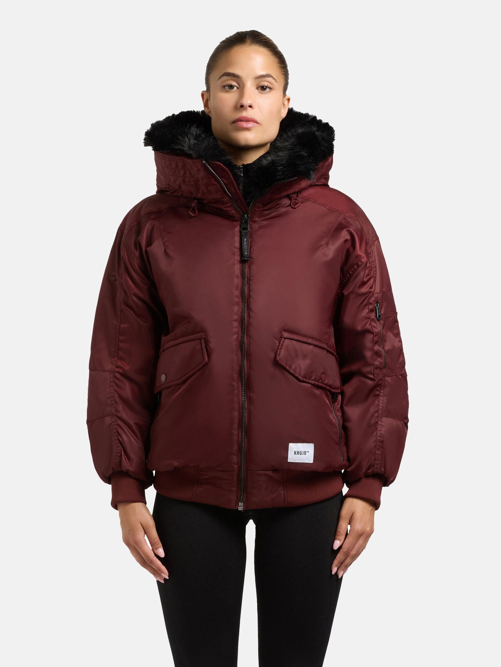 khujo Bomberjacke Cela Oversize Winterjacke mit abnehmbarem Kunstpelz-Besatz