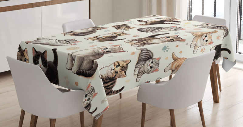 Abakuhaus Tischdecke Farbfest Waschbar Für den Außen Bereich geeignet Klare Farben, Katze Kleine Kätzchen Spielen Fröhliche Posen