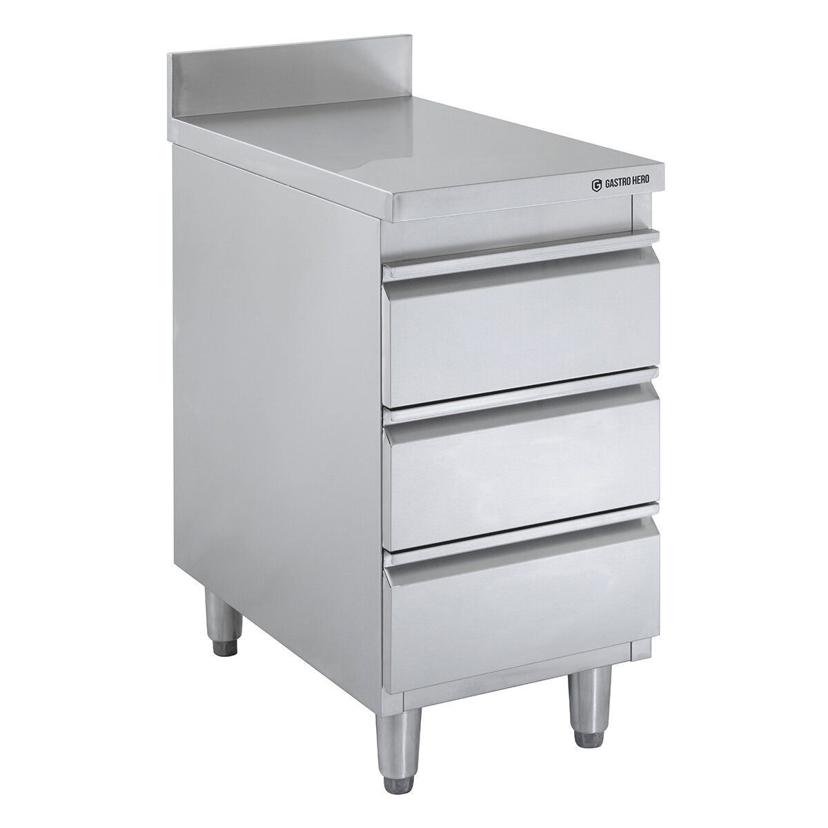 GastroHero Hochschrank Edelstahl Schubladenschrank 400x600 mm 3 Schubladen Aufkantung