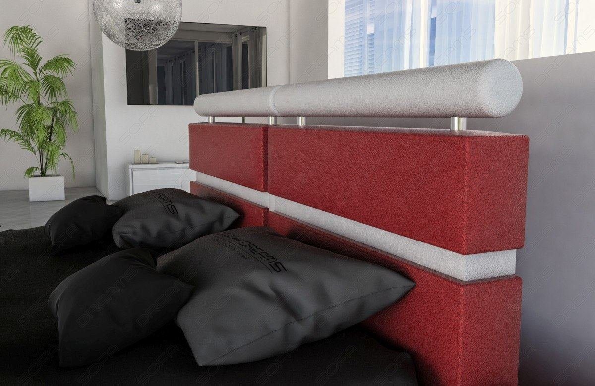 Matratze, Kopfteil mit Kunstleder Boxspringbett LED rot-weiß Topper, mit Venedig im Sofa Premium Beleuchtung, mit Beleuchtung LED Bett mit Komplettbett Dreams