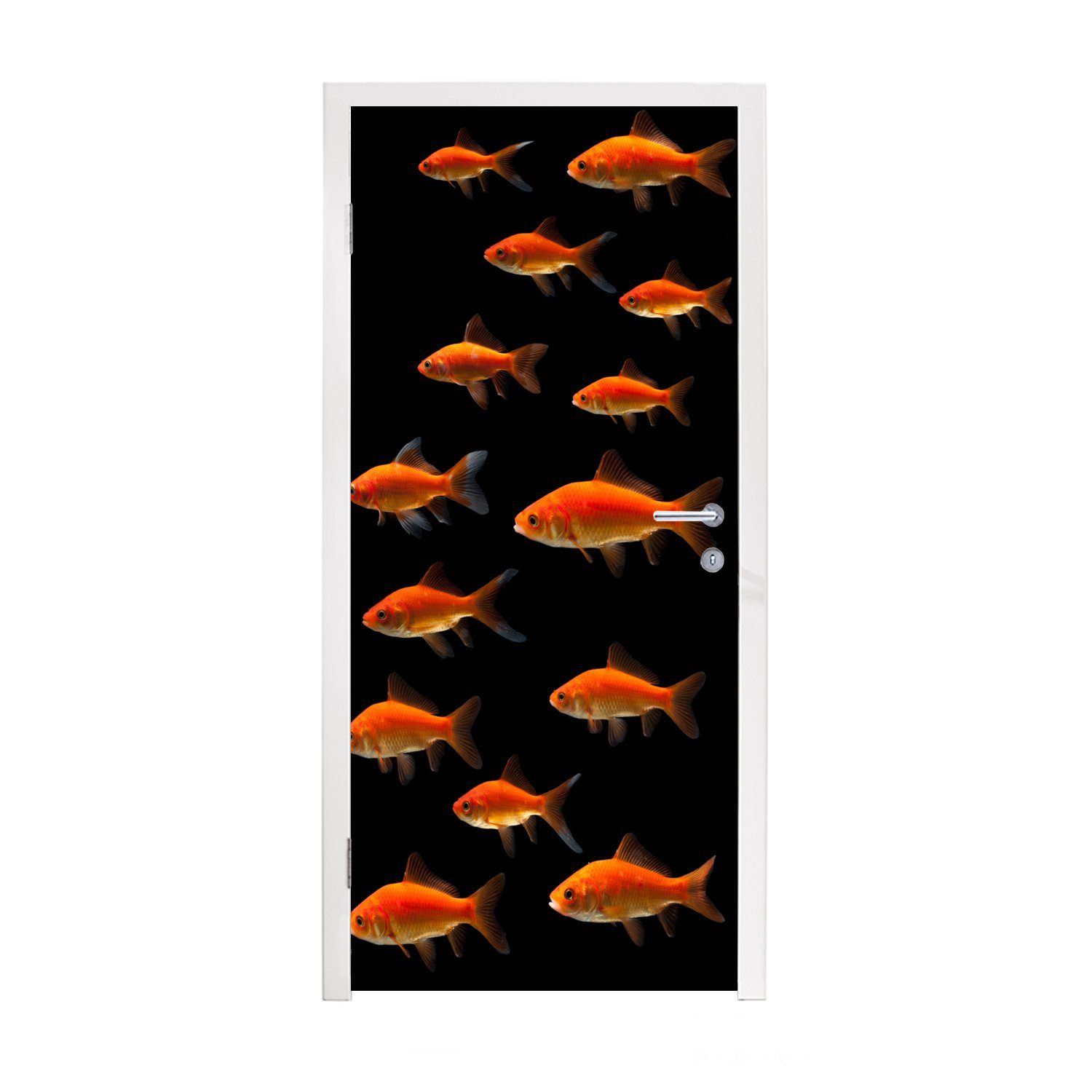 MuchoWow Türtapete Goldfisch - Tiere - Schwarz, Matt, bedruckt, (1 St), Fototapete für Tür, Türaufkleber, 75x205 cm