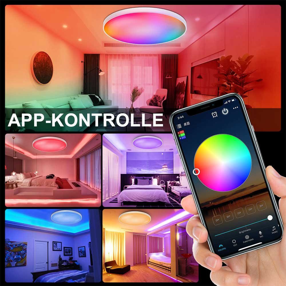 WiFi MUPOO Smart Dimmbare, Google LED IFTTT RGB+48W Deckenlampe Alexa Home LED Deckenleuchte, Farbwechsel, Deckenleuchte 30W Bluetooth,mit