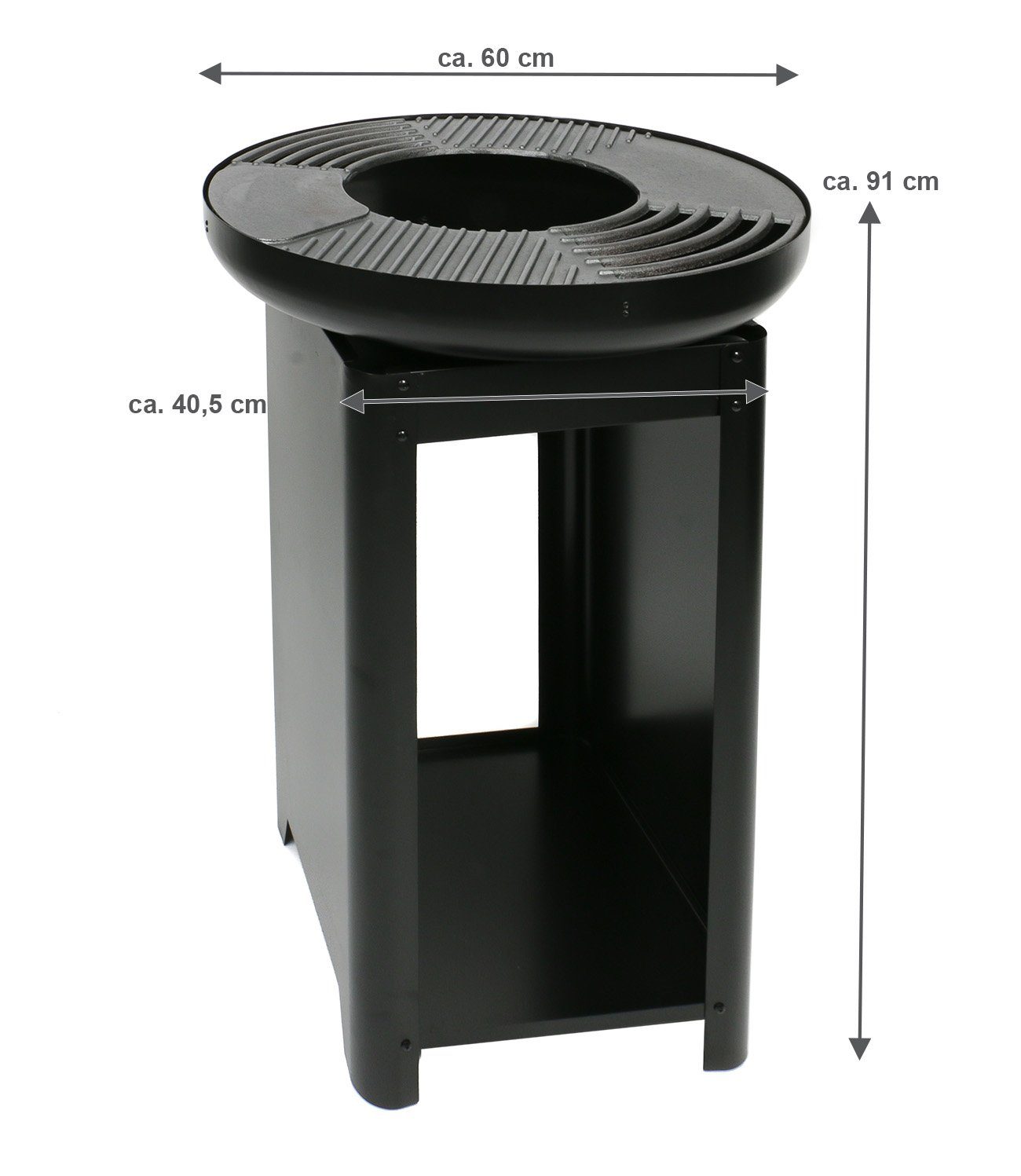 Bubble-Store Fire Pit 3-in-1 Grill with Teppanyaki Plate (Grill Fire Bowl for Terrace or Garden), Terrace Fireplace with Storage Compartment for Wood or Charcoal