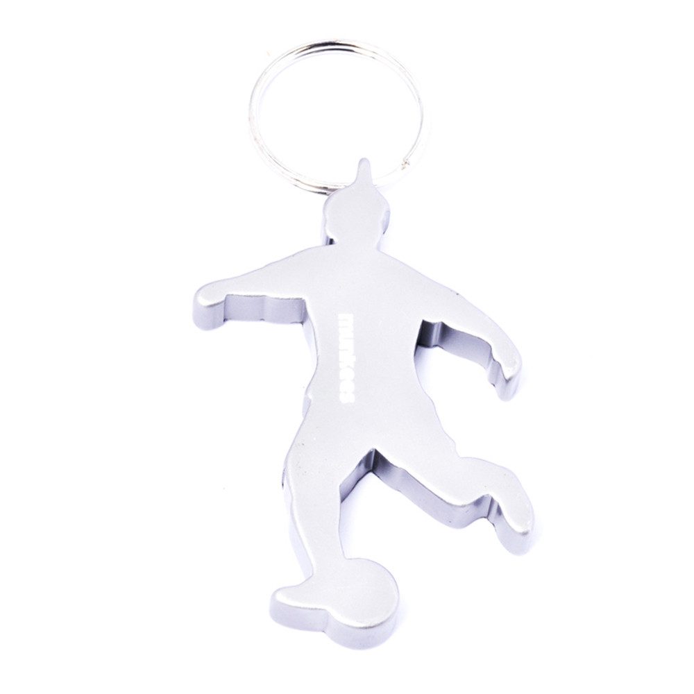 Munkees Flaschenöffner Fußballer-Anhänger Schlüsselanhänger aus eloxiertem Aluminium Silber (Packung, 1-tlg), Ultraleicht, robust & mit integriertem Flaschenöffner