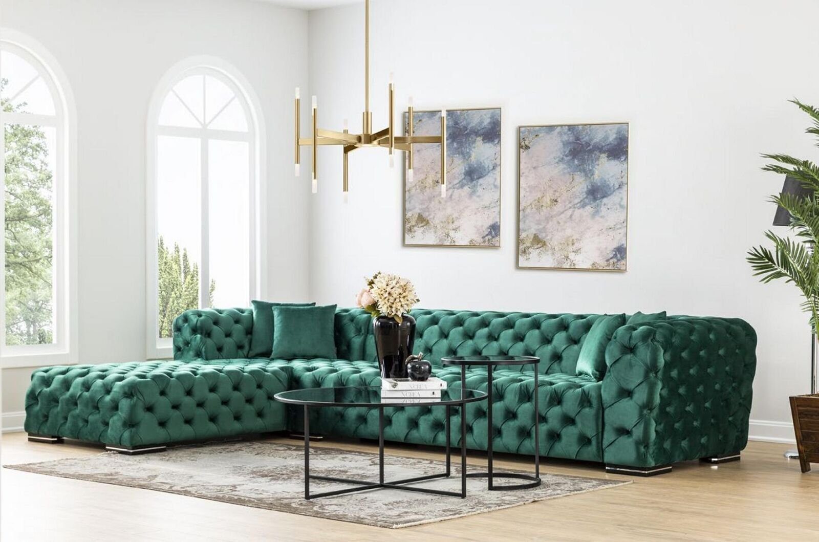 JVmoebel Ecksofa Ecksofa L Sofa Grün Eck Textil Polster Design Garnitur Form Neu Couch