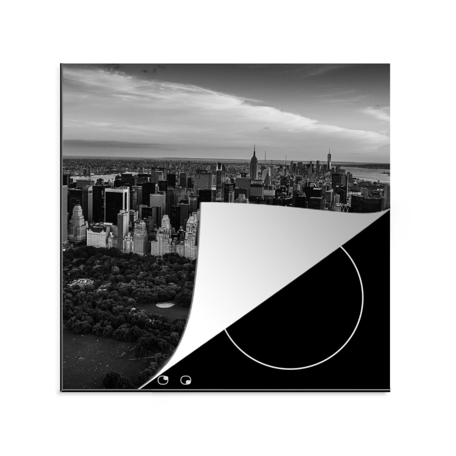 MuchoWow Herdblende-/Abdeckplatte Luftaufnahme Central Park, Ceranfeldabdeckung, Arbeitsplatte New 78x78 Vinyl, küche cm, York (1 schwarz-weiß, tlg), - für